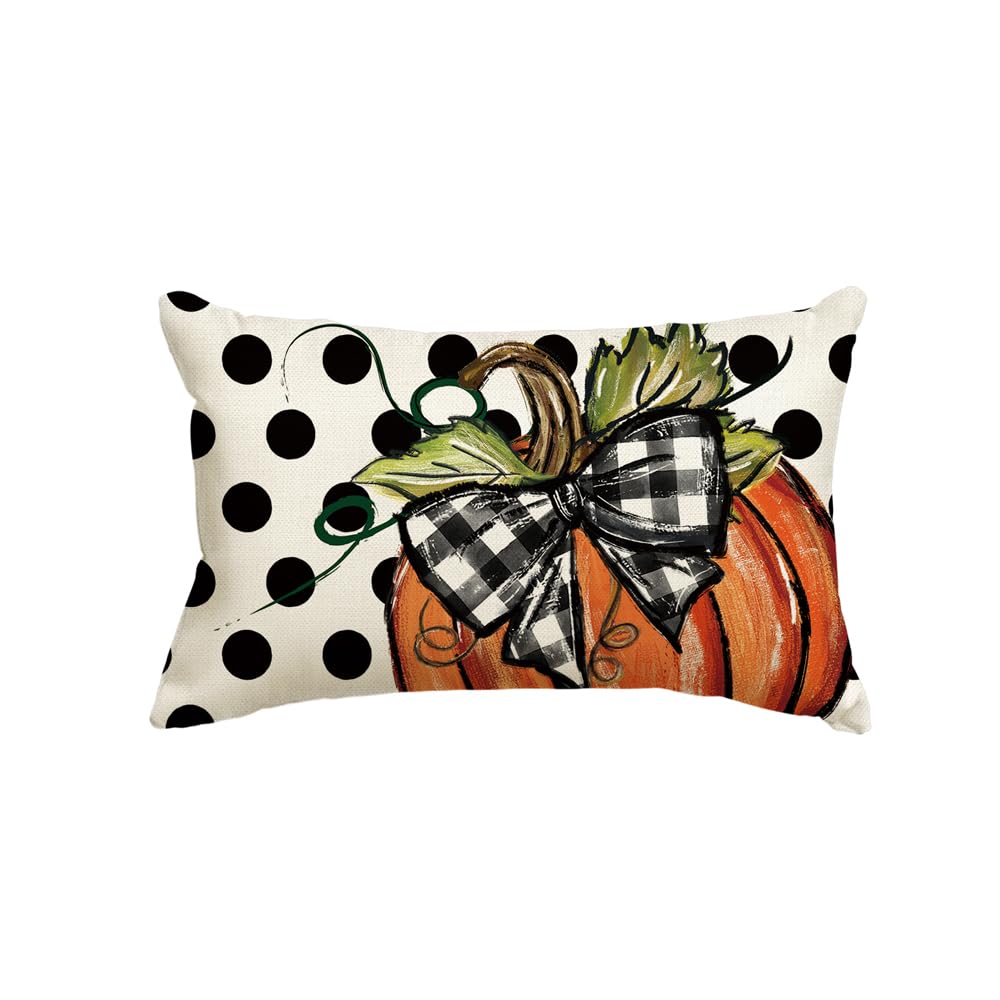 Fall Polka Dot Pumpkin Throw Pillow Cover 12x20 Inch, Seasonal Autumn Thanksgiving Harvest Decoration for Home Sofa Couch