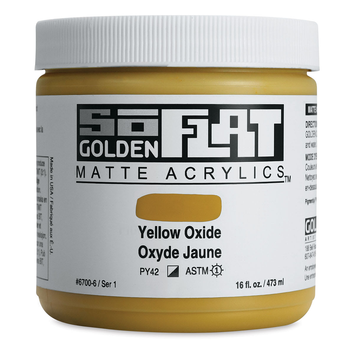 Golden SoFlat Matte Acrylic Paint - Yellow Oxide, 473 ml, Jar