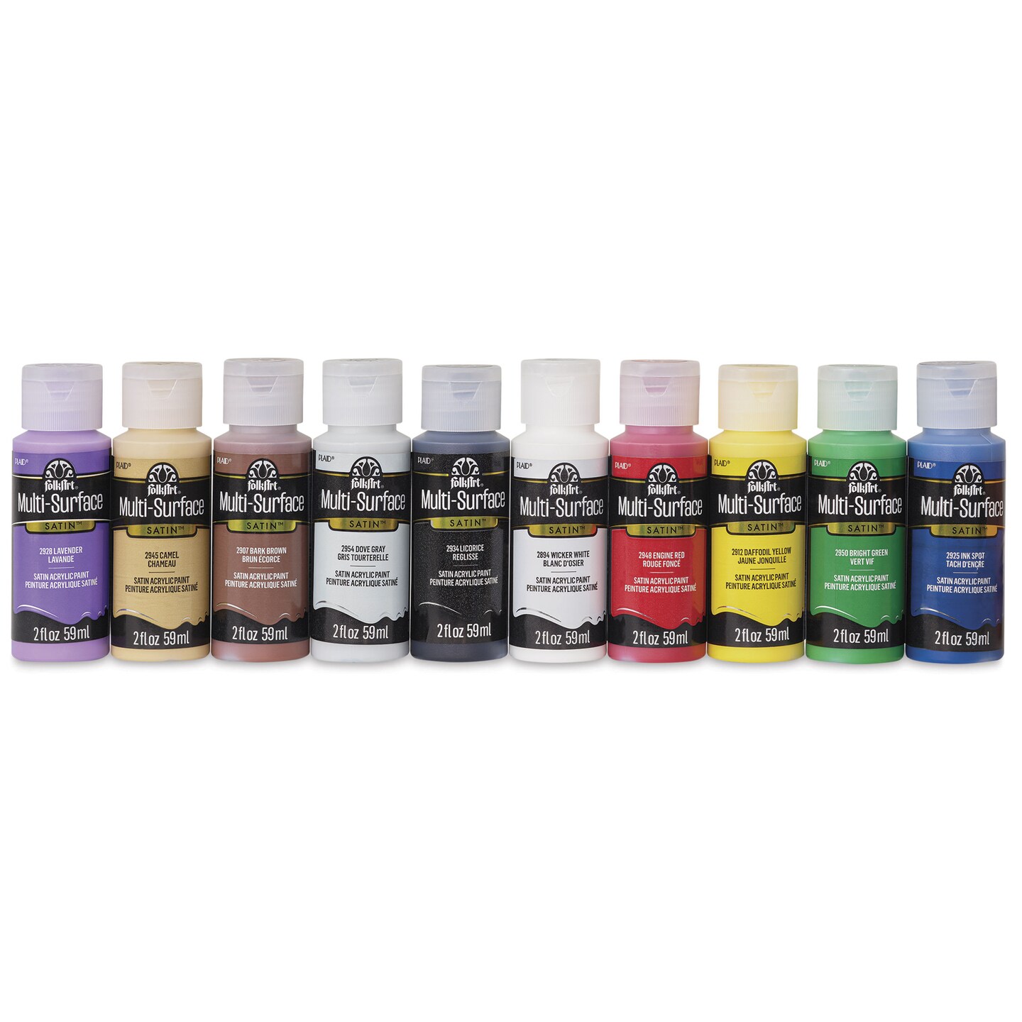 FolkArt Multi-Surface Acrylic Paints - Set of 10, Basic Colors, 59 ml Bottles