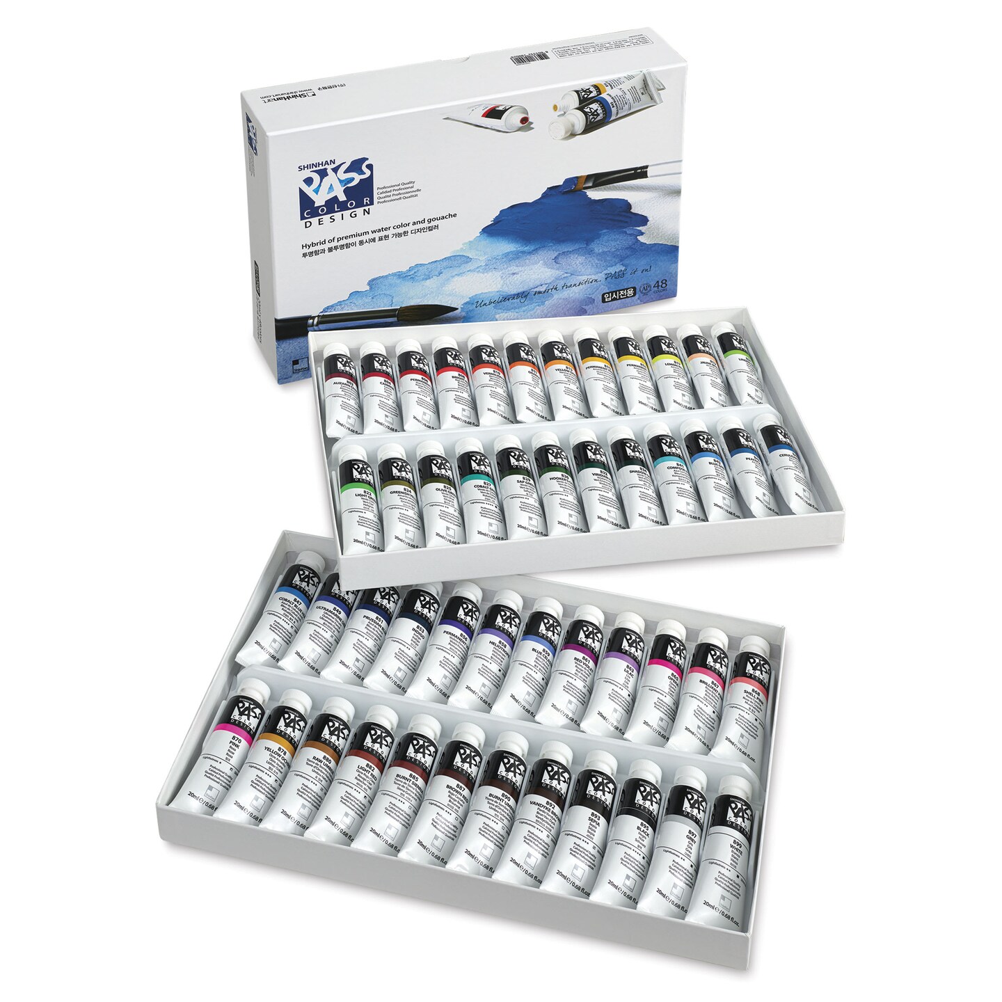 ShinHan Pass Colors Opaque Watercolor Tubes - Set of 48, Assorted Colors, 20 ml