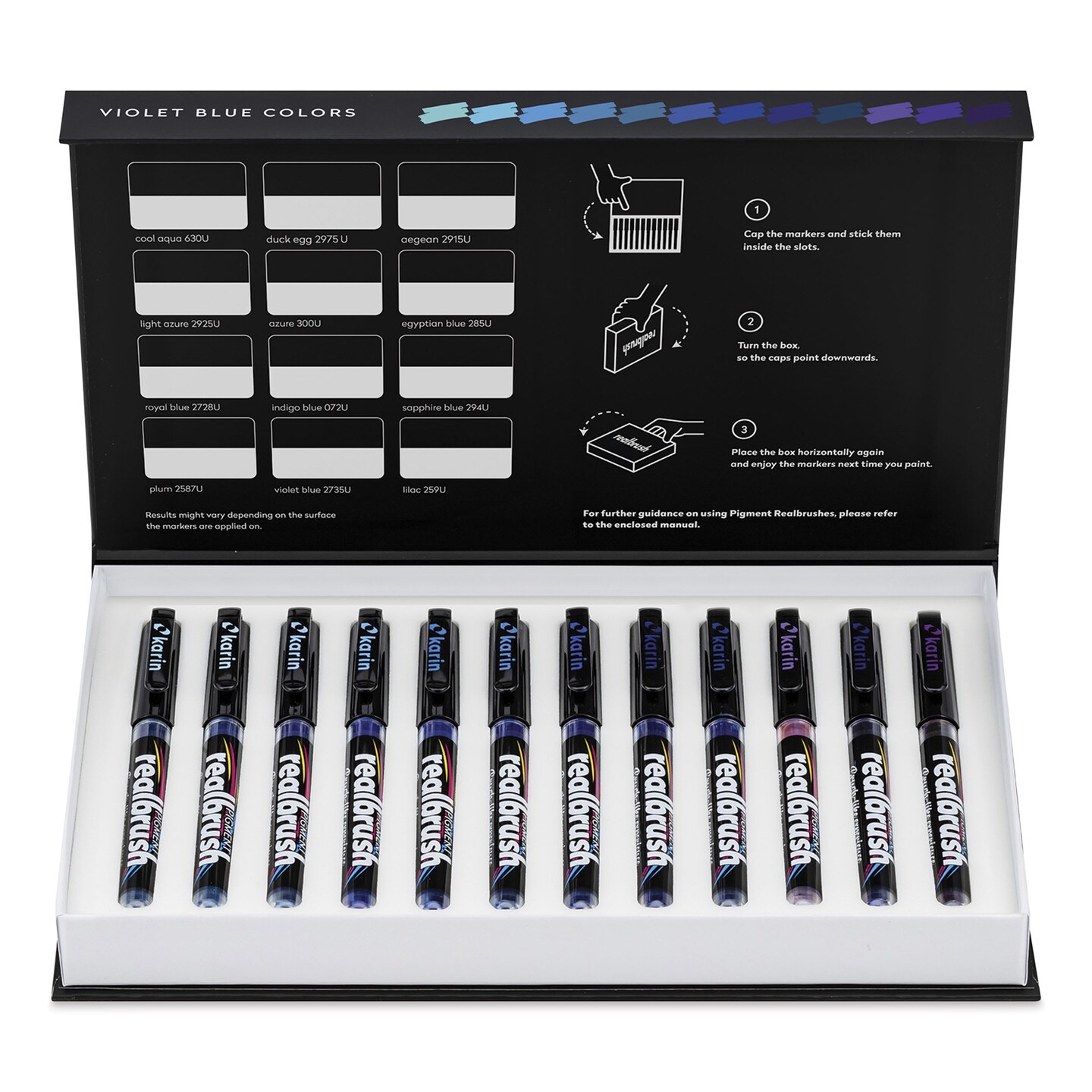 Karin Realbrush Pigment Markers - Violet Blue Colors, Set of 12