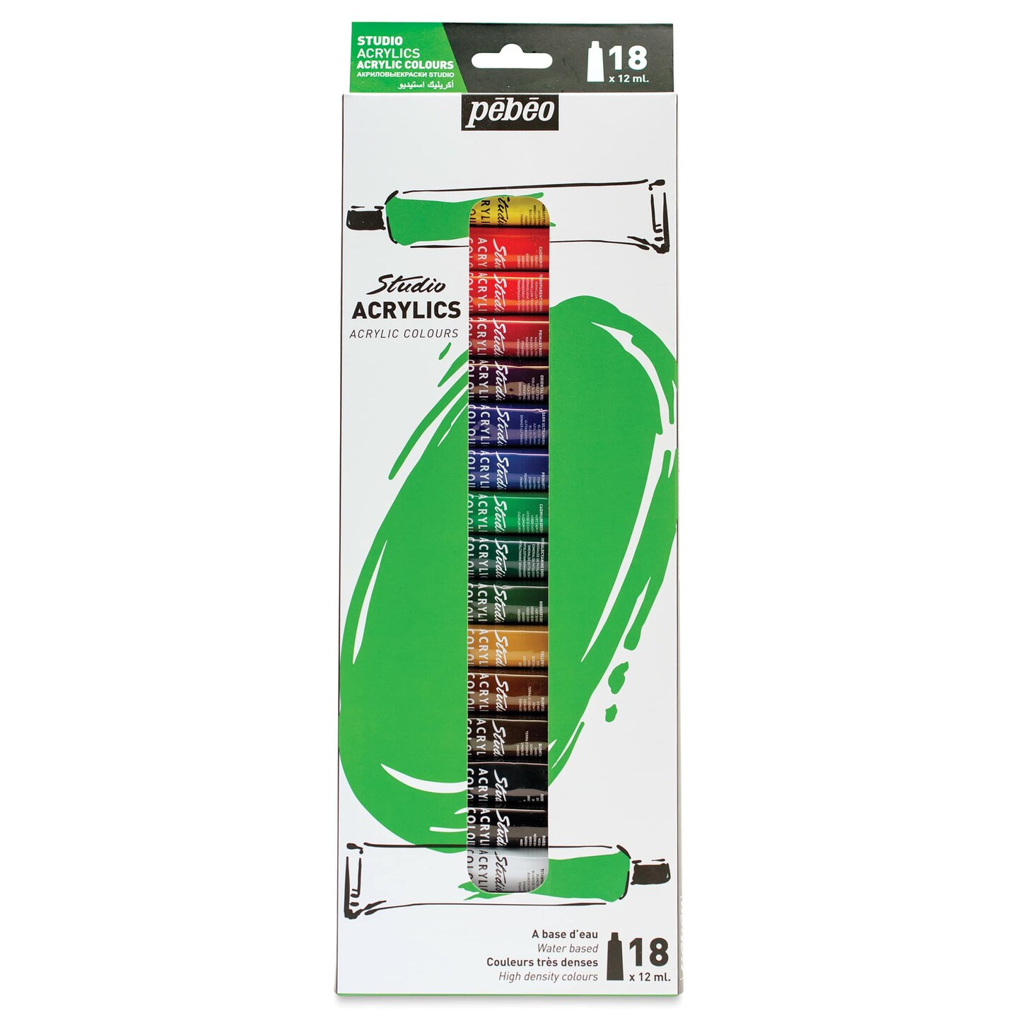 Pebeo High Viscosity Studio Acrylics - Set of 18, Assorted Colors, 12 ml Tubes