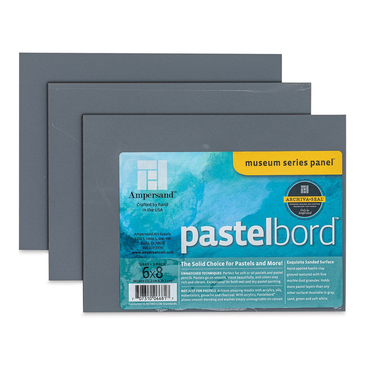 Ampersand Pastelboard Panel - 6" x 8", 1/8" Profile, Gray, Pkg of 3