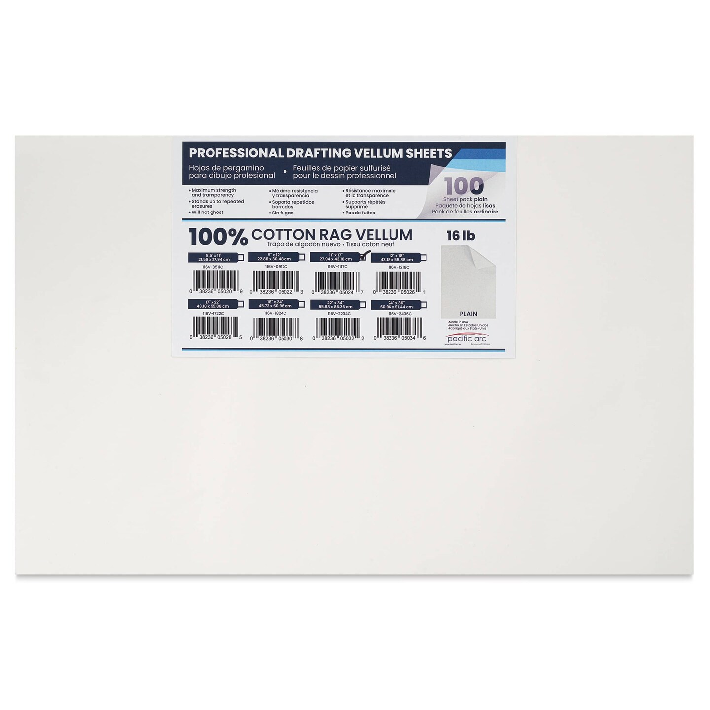 Pacific Arc Drafting Vellum Sheet Pack - 11" x 17", Pkg of 100