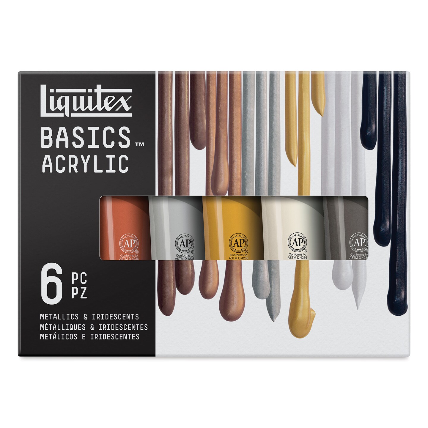 Liquitex Basics Acrylic Paints - Set of 6, Metallic and Iridescent, 118 ml