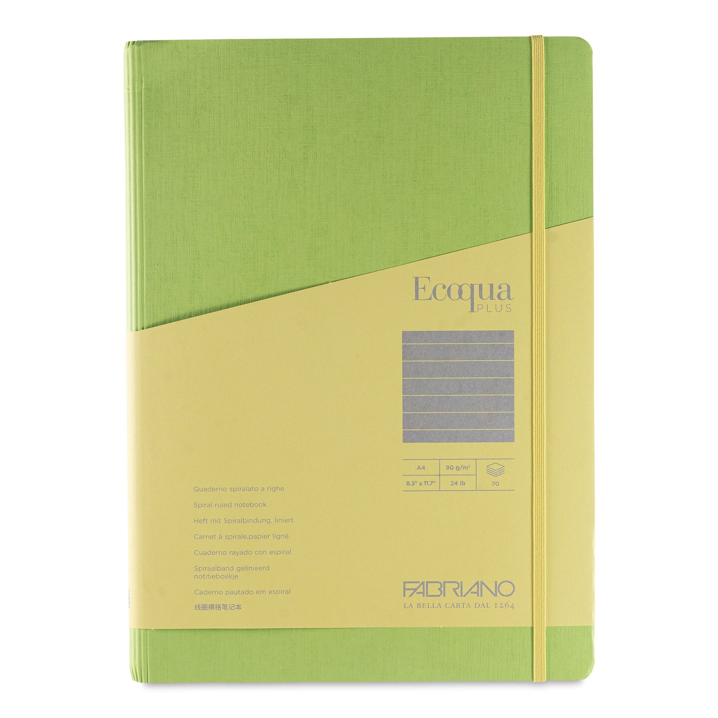 Fabriano Ecoqua Plus Hidden Spiral-Bound Notebook - Lime, 11-7/10" x 8-1/4", Ruled