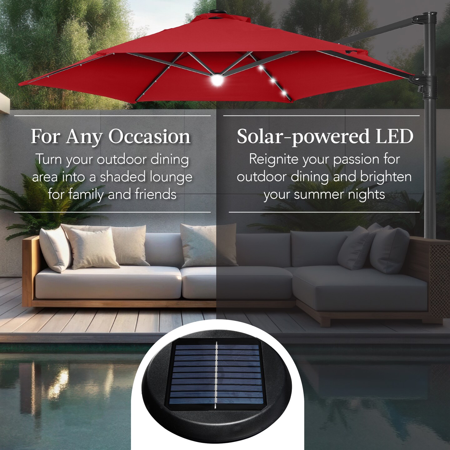 Best Choice Products 10ft 360° Rotating Cantilever Easy Auto Open Patio Umbrella w/ Solar LED Lights