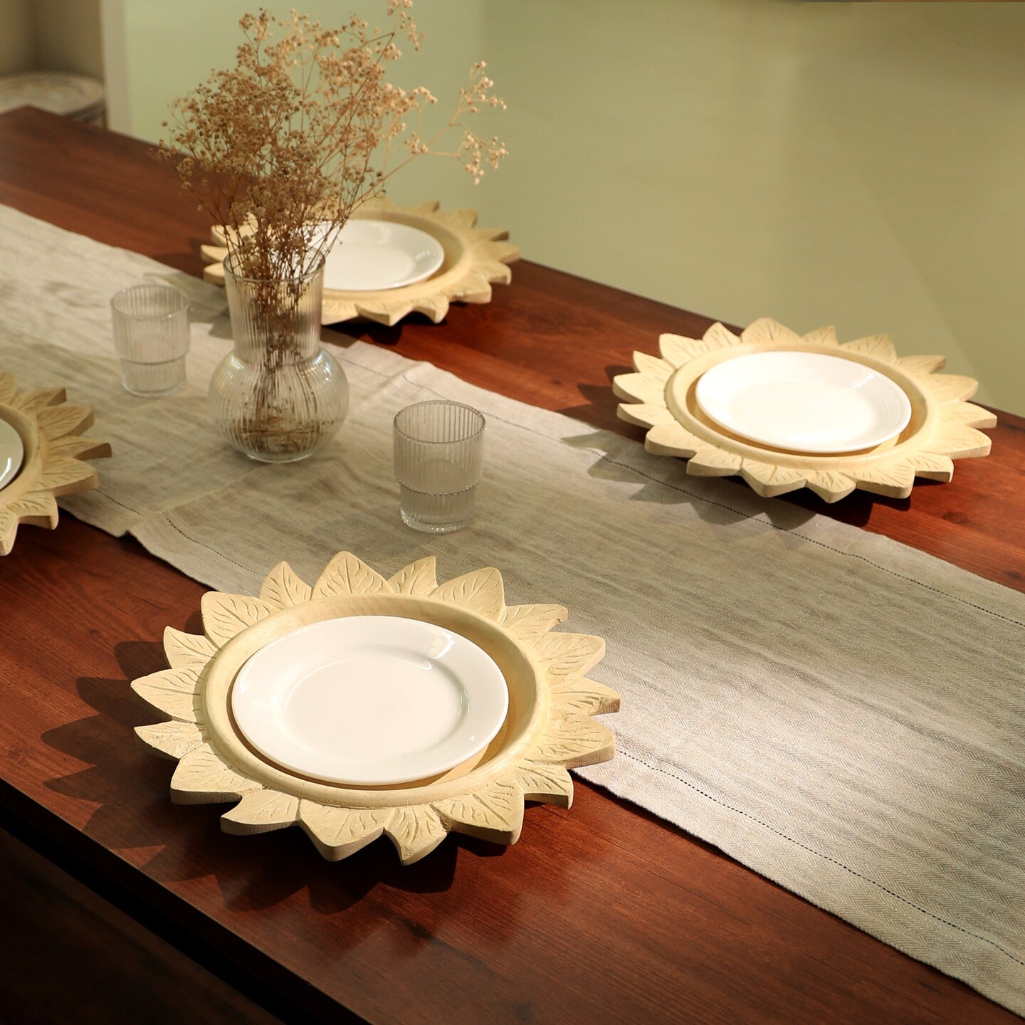 Handcrafted Natural Wood Charger Plates &#x2013; Eco-Friendly, 13&#x201D;
