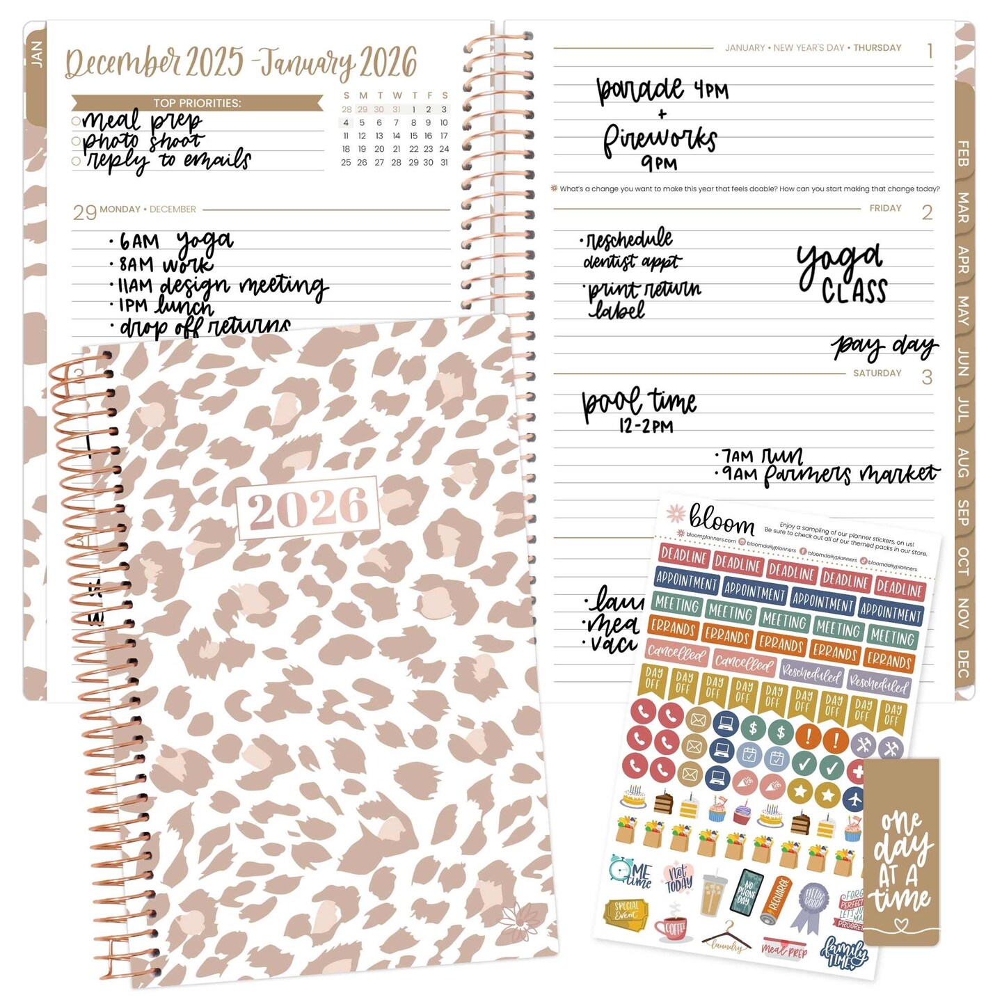 bloom daily planners 2026 Soft Cover Weekly & Monthly Planner, 5.5" x 8.25", Tan Leopard