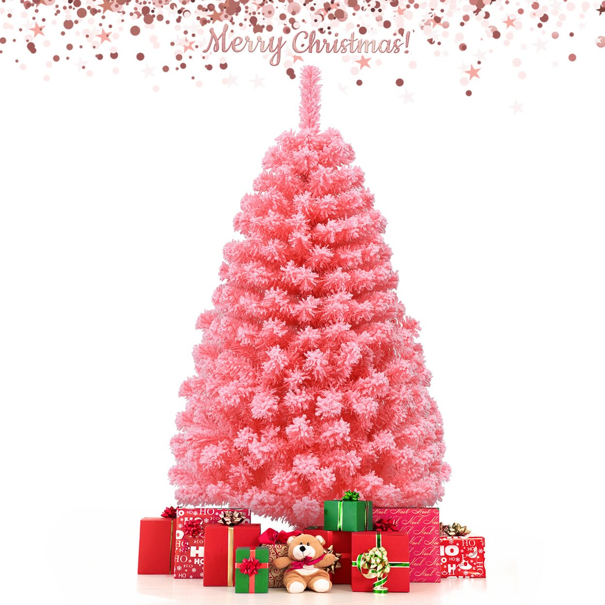 4.5/6.5/7.5 Ft Artificial Snow Flocked Pink Christmas Tree Unlit Xmas Pvc Tree