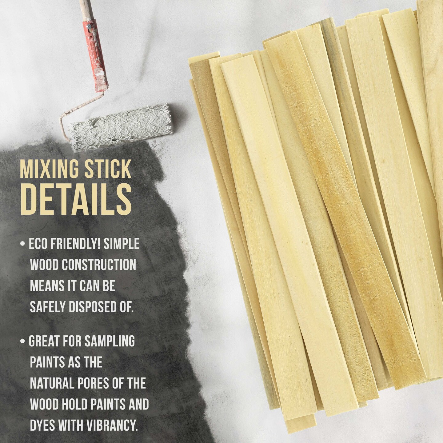 100 Craft &#x26; Paint Sticks - 12&#x22; Inch Premium Grade Wood Stirrers / Paddles - Use For Wood Crafts - Paddle To Mix Epoxy Resin Or Paint - Mixing Sticks
