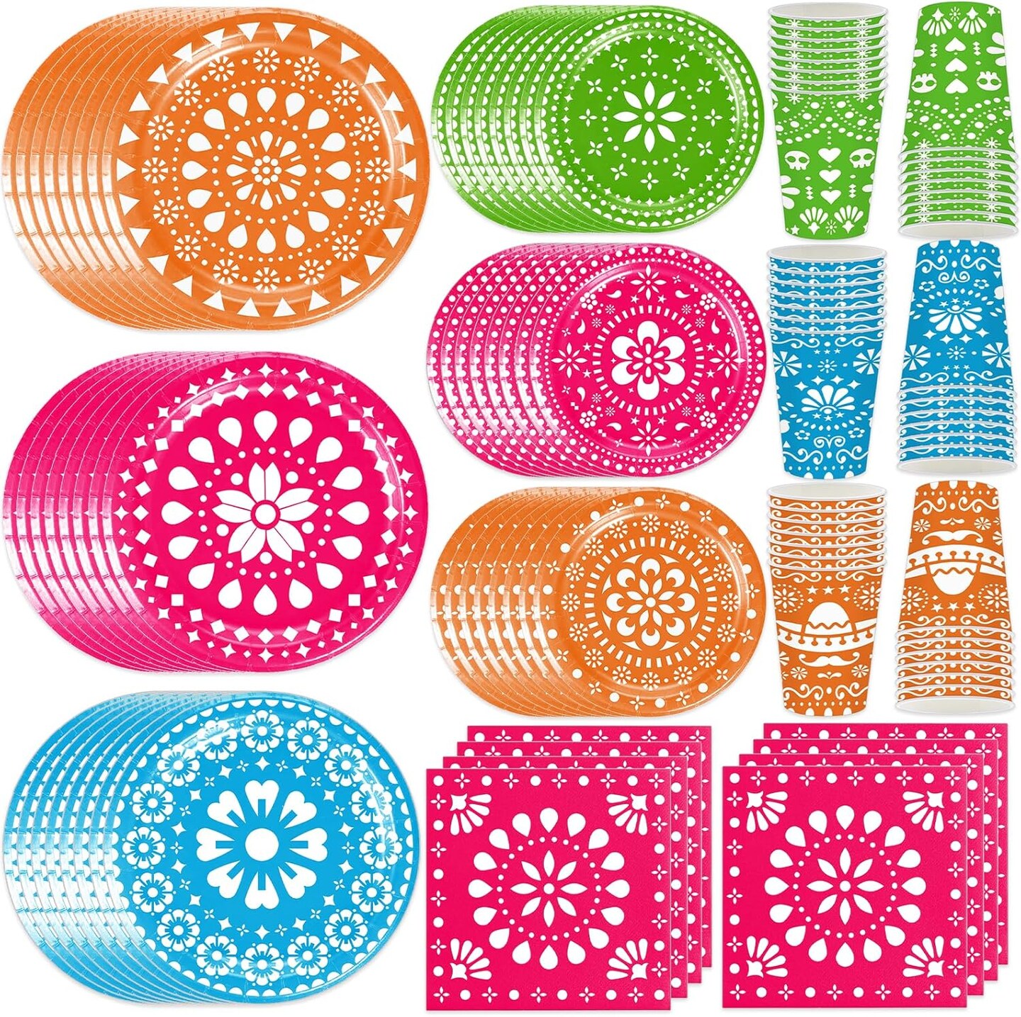 120Pcs Fiesta Plates and Napkins Party Supplies Mexican Cinco De Mayo Party Tableware Set Mexican Party Decors Mexican Fiesta Cups for Taco Carnival Party Decorations Serves 30 Guests