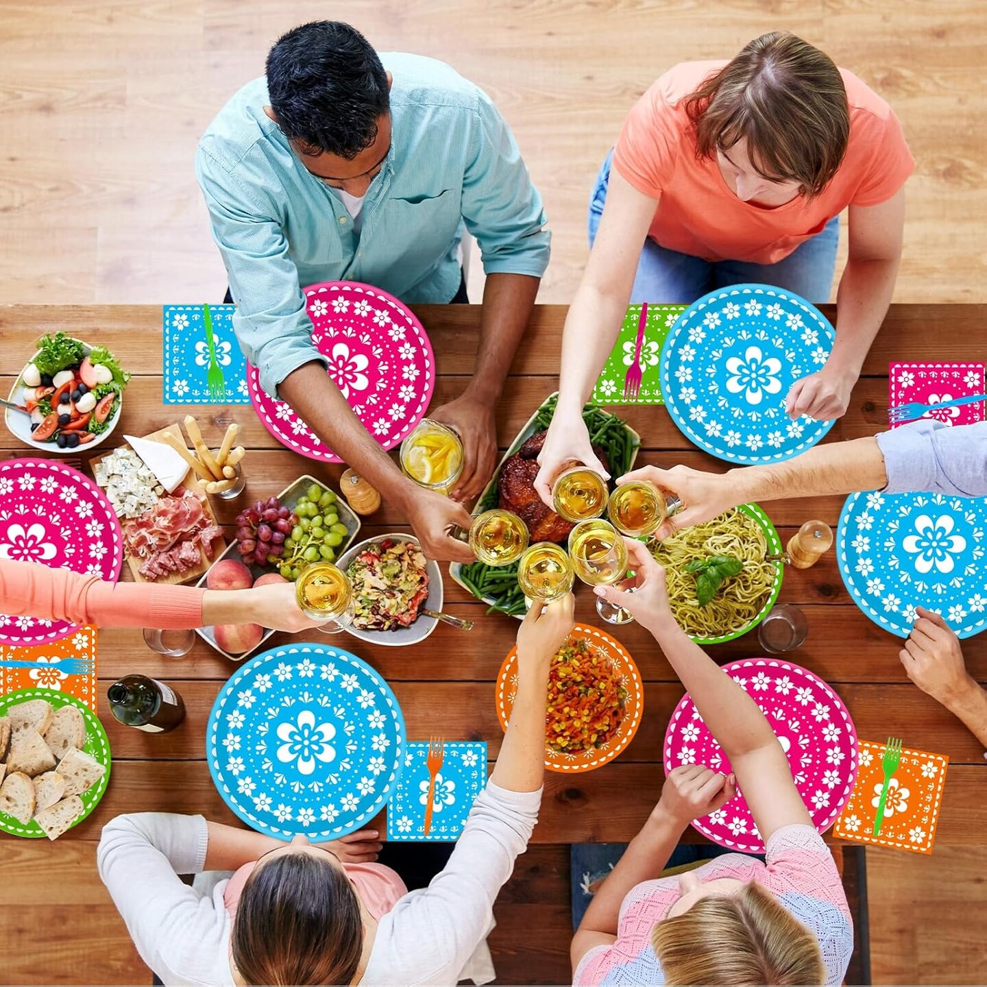 200Pcs Fiesta Party Plates, Mexican Cinco De Mayo Party Decorations Supplies Mexican Papel Picado Disposable Paper Plates Napkins for Taco Carnival Birthday Baby Shower Tableware, Serves 50