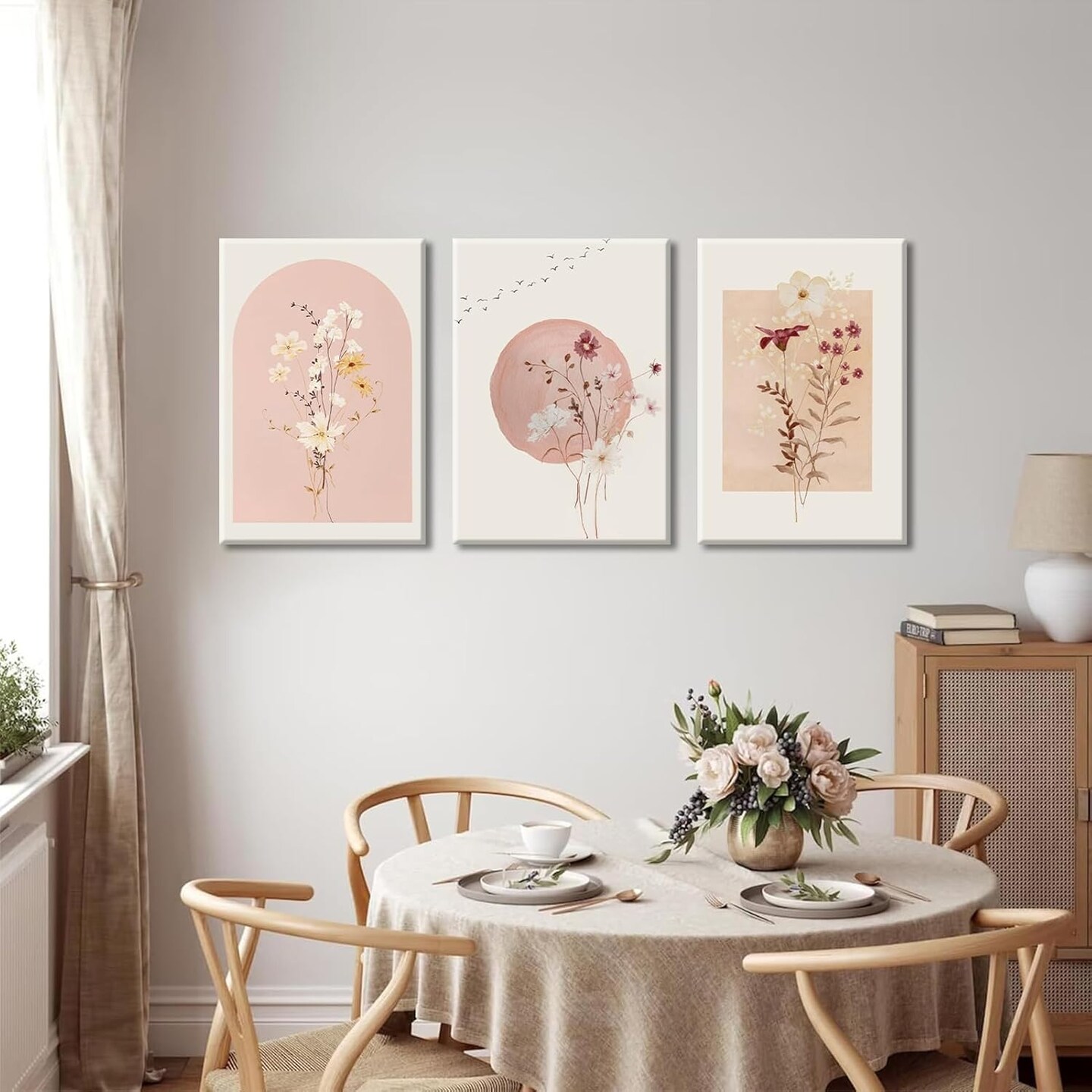 Summer 3 Pcs Watercolor Flower Canvas Wall Decor, Wildflower Floral Pictures, Neutral Minimalist Botanical Posters Prints for Living Room, Bedroom, Home Decoration, 12x16in