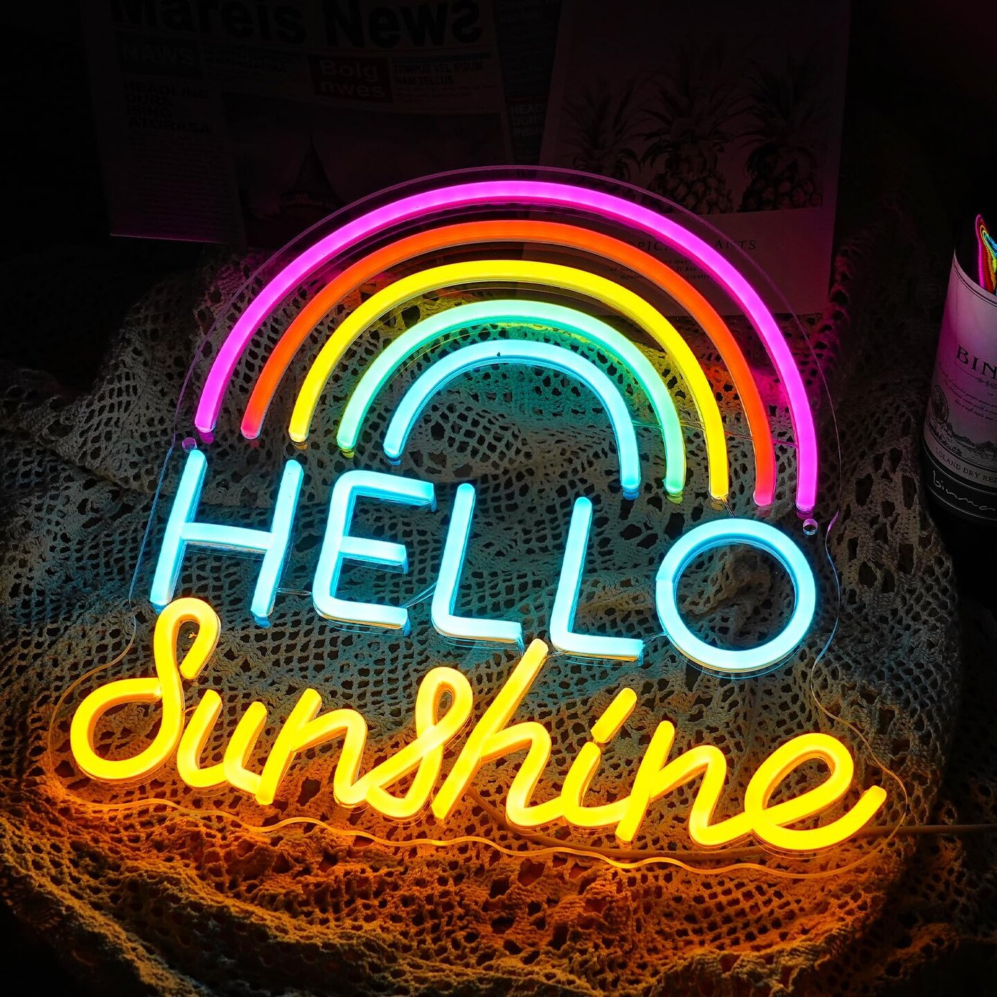 Hello Sunshine Neon Sign LED &#x2013; Hello Sunshine Neon Lights for Wall Decor &#x2013; Sunshine LED Light Up Sign for Bedroom, Party, Gifts for Friends, Boys, and Girls