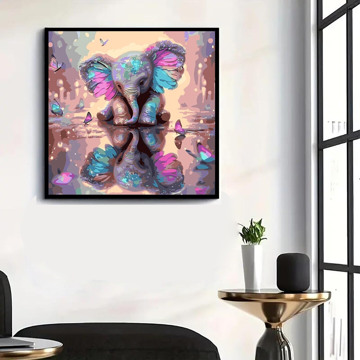 Elephant Paint by Numbers Kit for Adults Beginner,DIY Elephant Paint by Numbers for Adults,Easy Canvas Without Frame Home Wall Decor 16 x 16 in