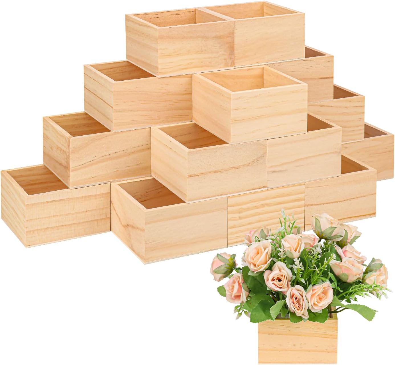 4 x 4 Inch Unfinished Small Wood Crates Organizer Storage Boxes