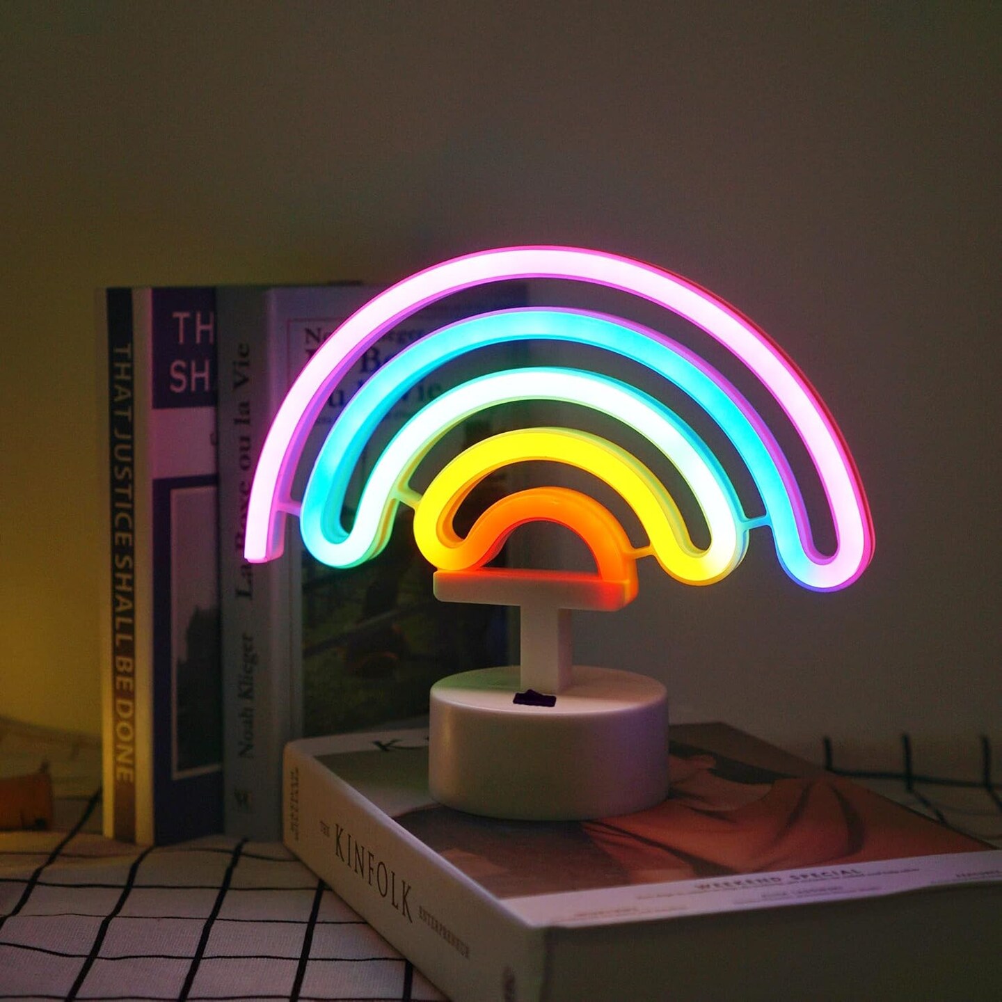 Summer Rainbow Neon Sign &#x2013; LED Neon Light Decor for Girls&#x2019; Room, Battery Operated Table Lamp for Classroom, Party, and Bedroom