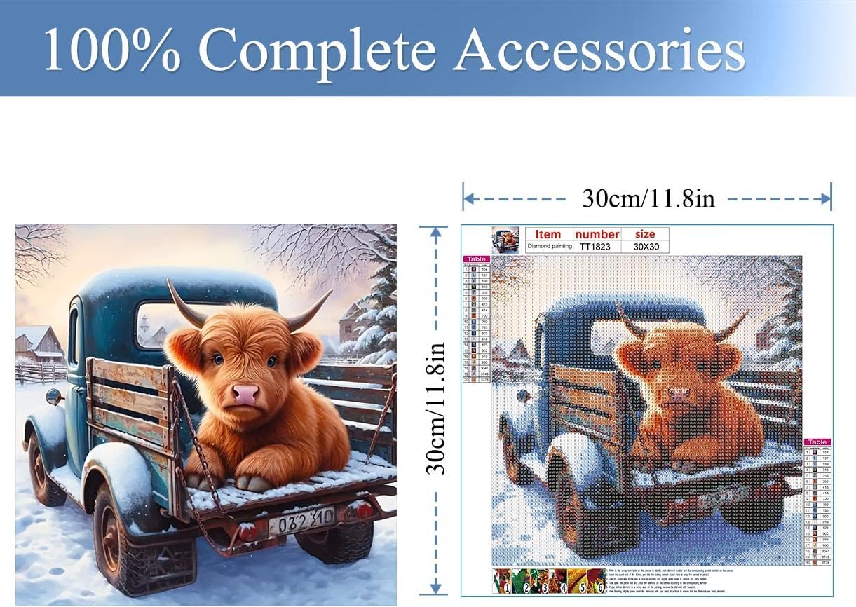 Truck Cow Diamond Painting Kits for Adults DIY 5D Diamond Art Paint with Round Diamonds Full Drill Cow Gem Art Painting Kit for Home Wall Decor Gifts12x12inch