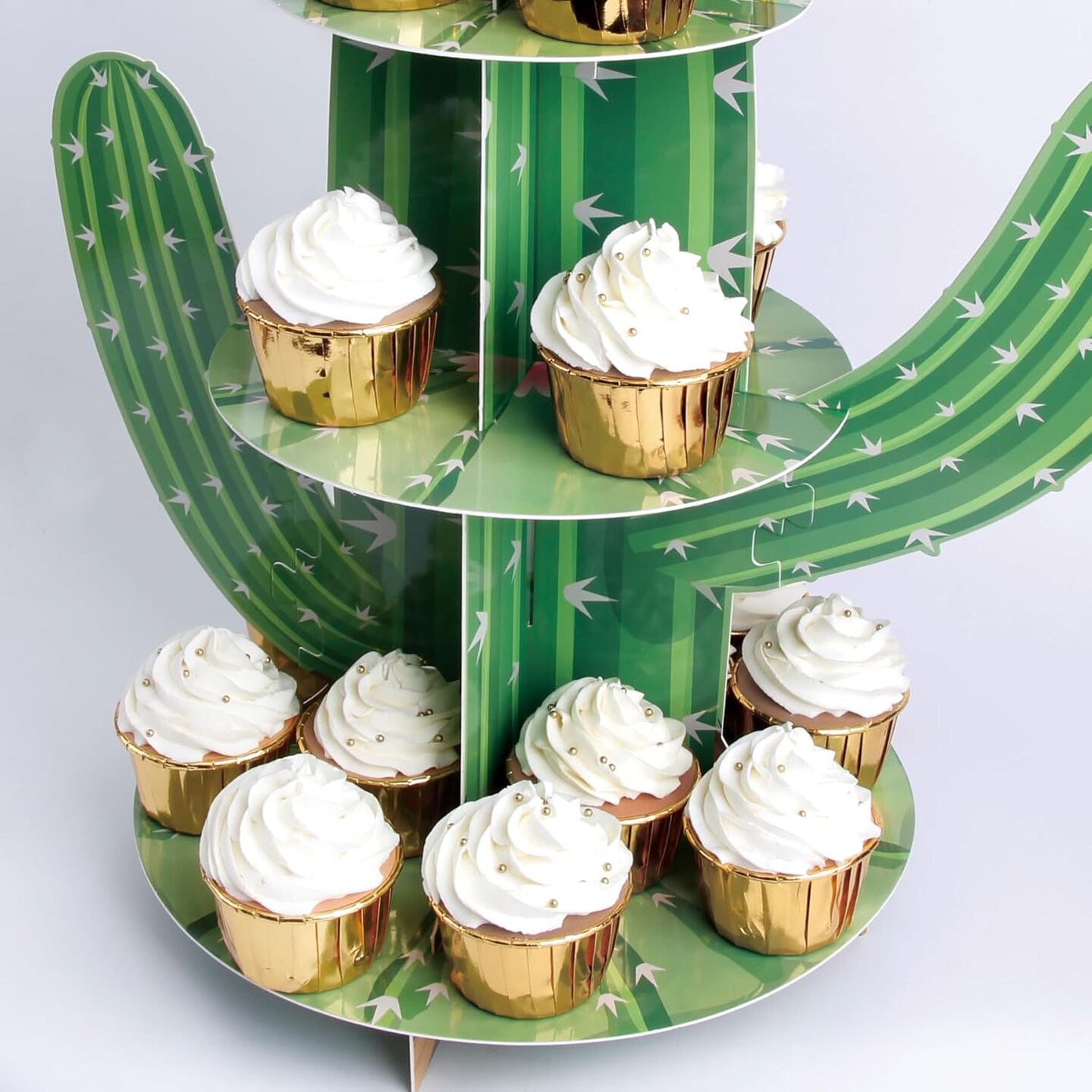 3 Tier Cactus Cupcake Stand, Green Cactus Shape Cupcake Holder for Mexican Fiesta Party Supplies, Taco Party Decorations, Cinco De Mayo Party Favors