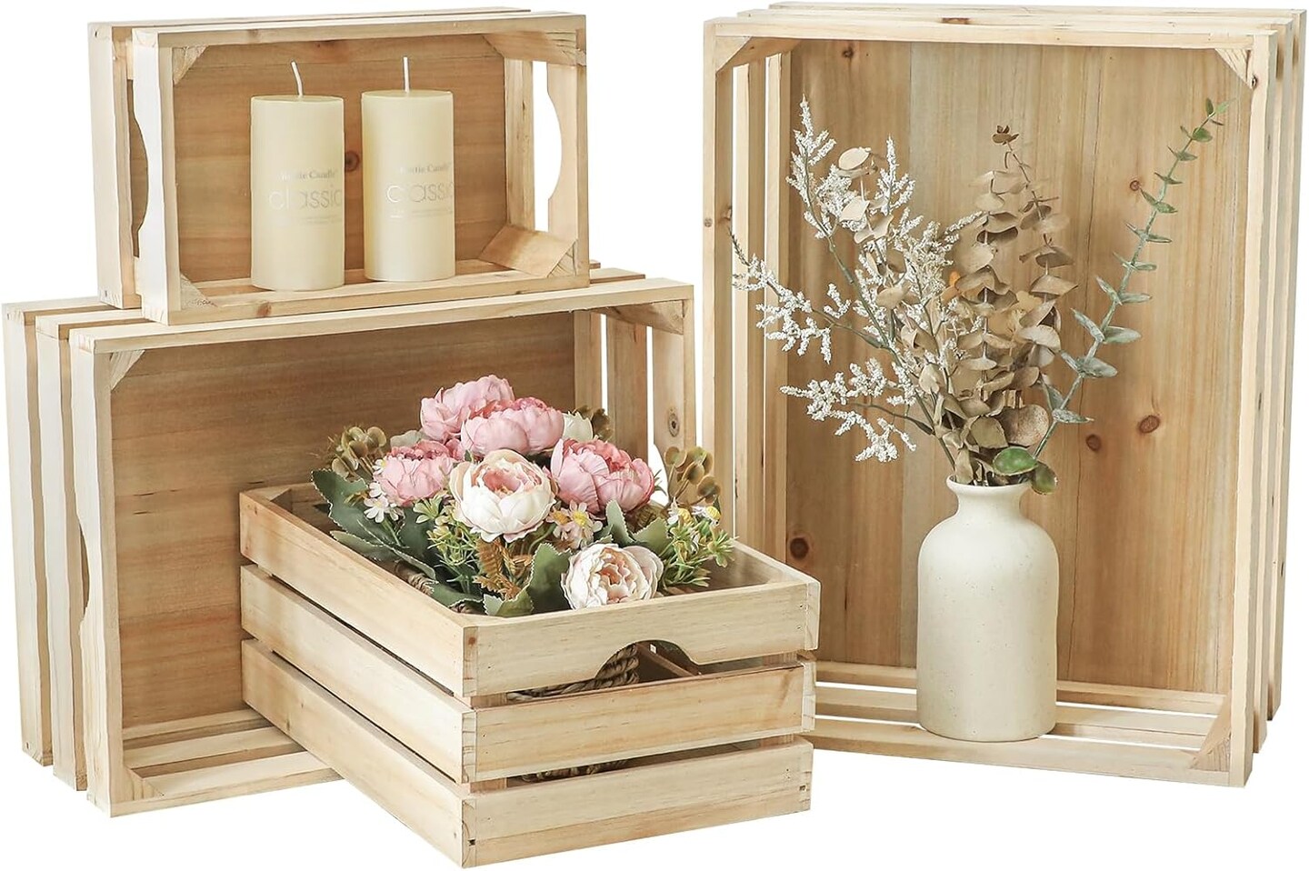 Large Wooden Crates Unfinished Set of 4 Storage Crates
