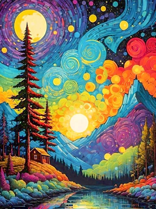 Van Gogh Diamond Art Kits for Adults Starry Sky Diamond Painting Kits for Adults, Full Drill Round Abstract Landscape Gem Art Kits for Home Wall Decor 12x16in