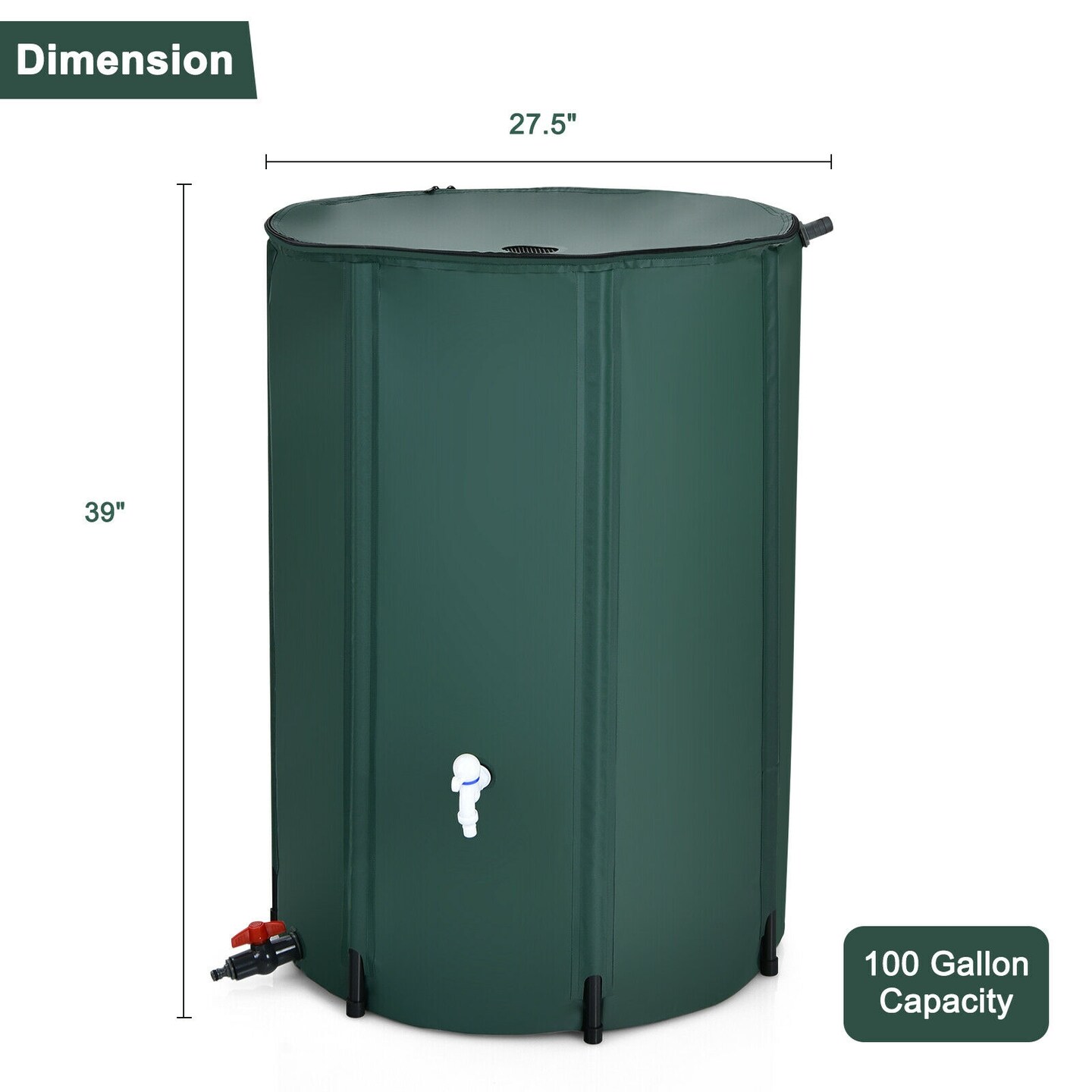 100 Gallon Green Foldable Portable Rain Barrel Water Collector Tank with Spigot Filter and Mesh Top