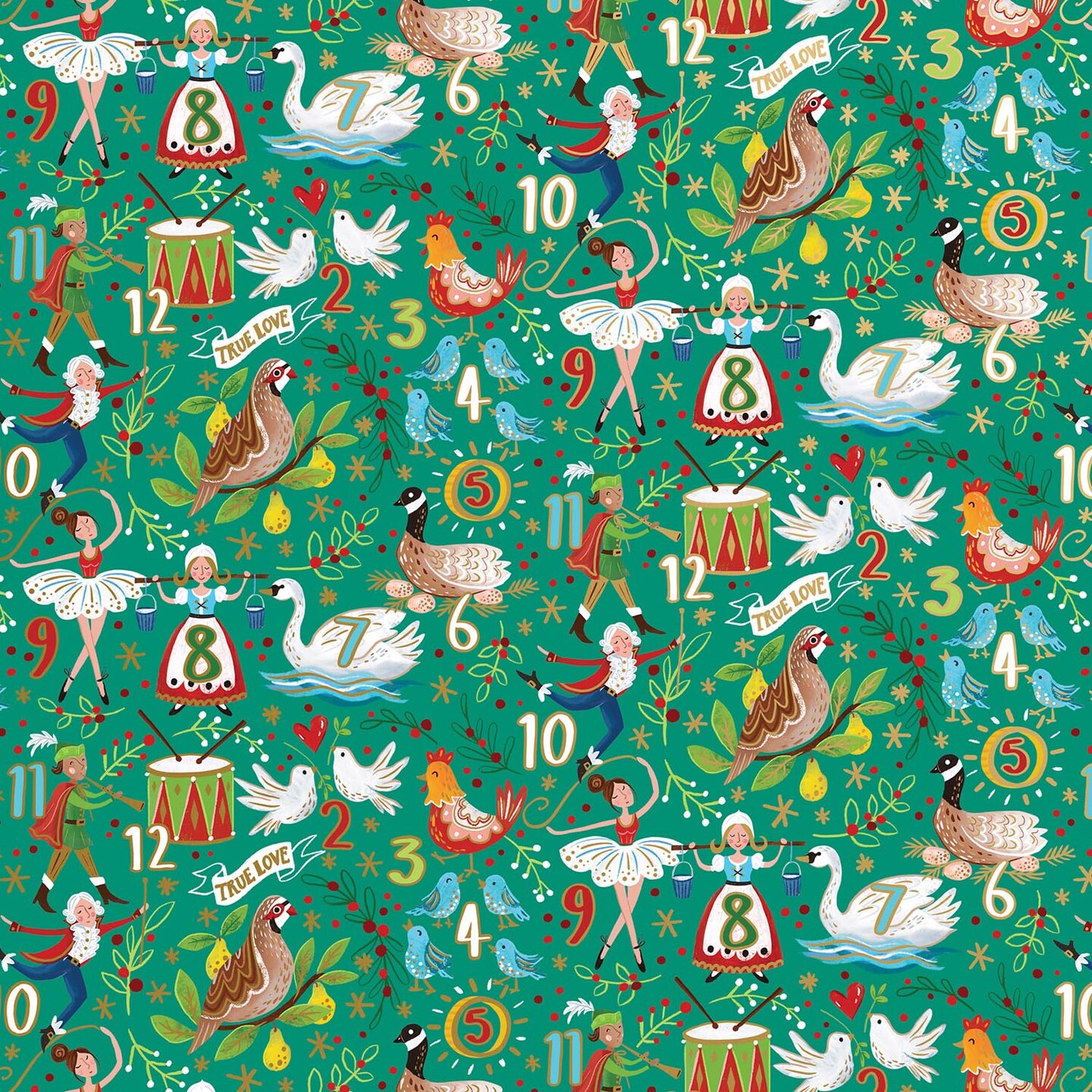Pack/6 Rolls: 12 Days Gift Wrap - Jumbo Roll (30&#x22; x 10 ft.)