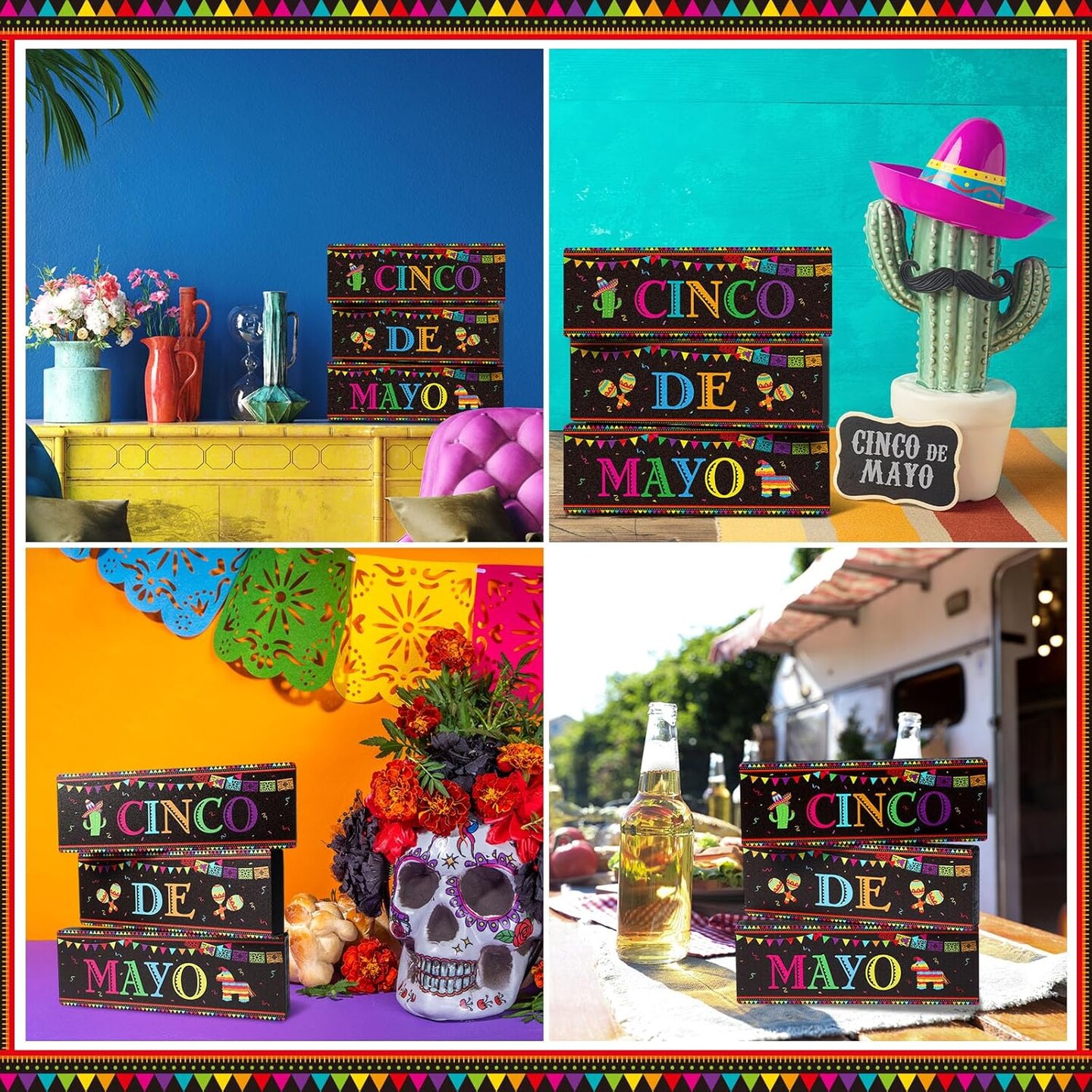 3 Pcs Mexican Fiesta Party Decorations Wooden Cinco De Mayo Centerpieces Sombrero Llama Maracas Table Signs Wood Taco Parties Tiered Tray Decor for Fiesta Taco Bar Mexican Decor