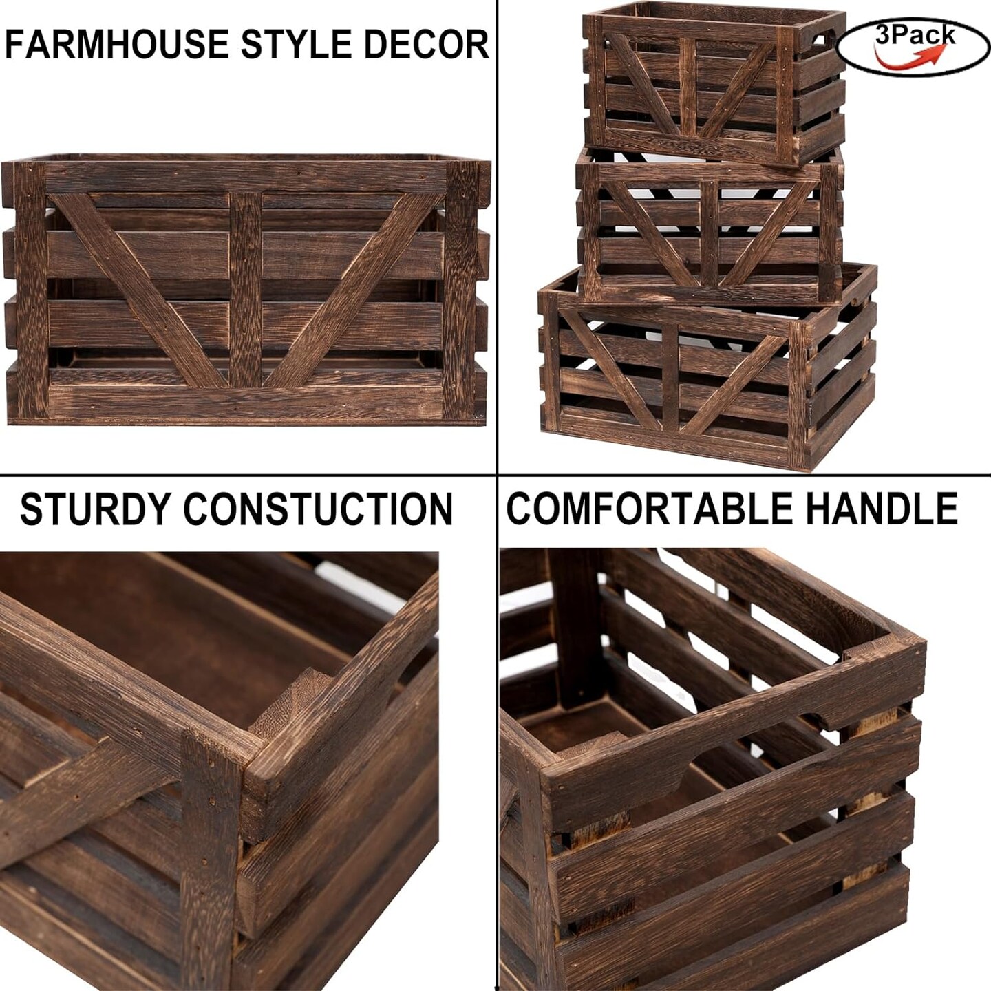 Set of 3 Storage Crate Decorative Wood Crates