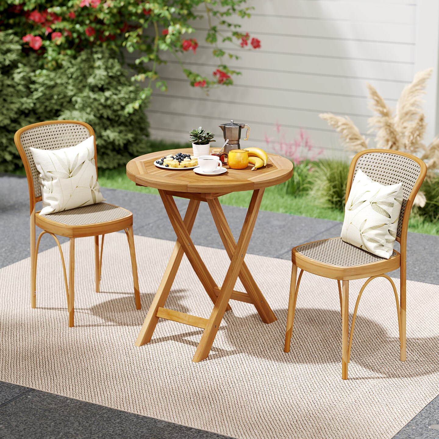 27.5&#x27;&#x27; Natural Teak Wood Outdoor Bistro Table Round Patio Dining Table with Slatted Top