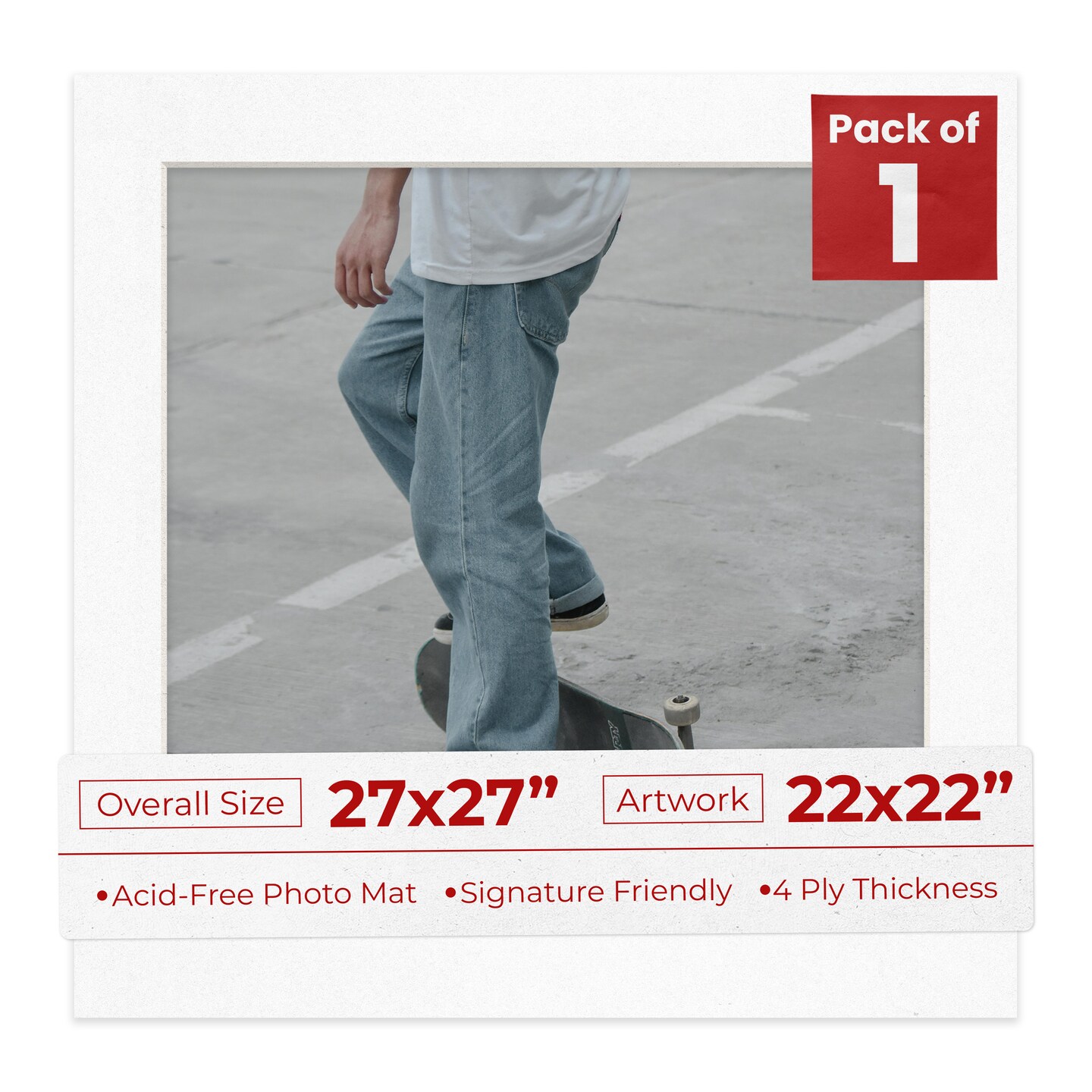 White with Black Core Mat Board for 27x27 Frames - Fits 22x22 Photos