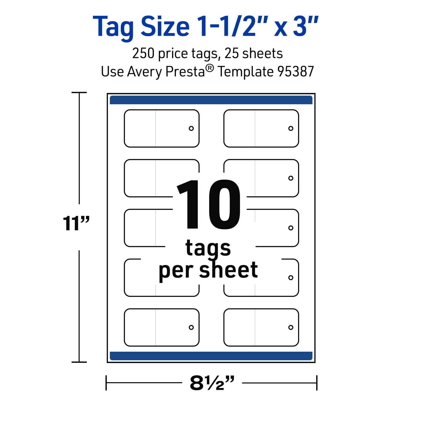 Avery Printable Perforated Rounded Rectangle Price Tags, Sure Feed Technology, 1-1/2" x 3", Matte White Cardstock, Print-to-The-Edge, Laser/Inkjet Printable, 100 Total