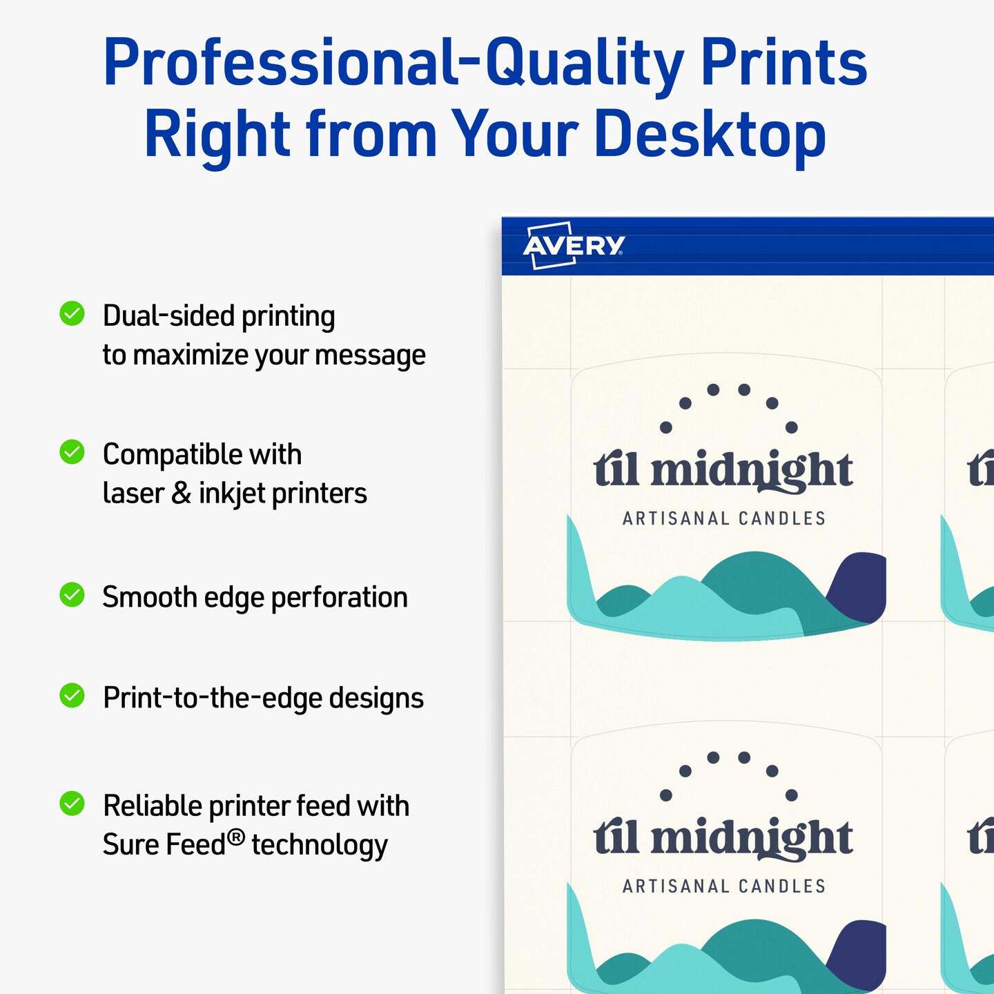 Avery Printable Arched Square Business Cards, Sure Feed Technology, 2" x 2-2/10", Matte Ivory Cardstock, Print-to-The-Edge, Laser/Inkjet Printable, 120 Total