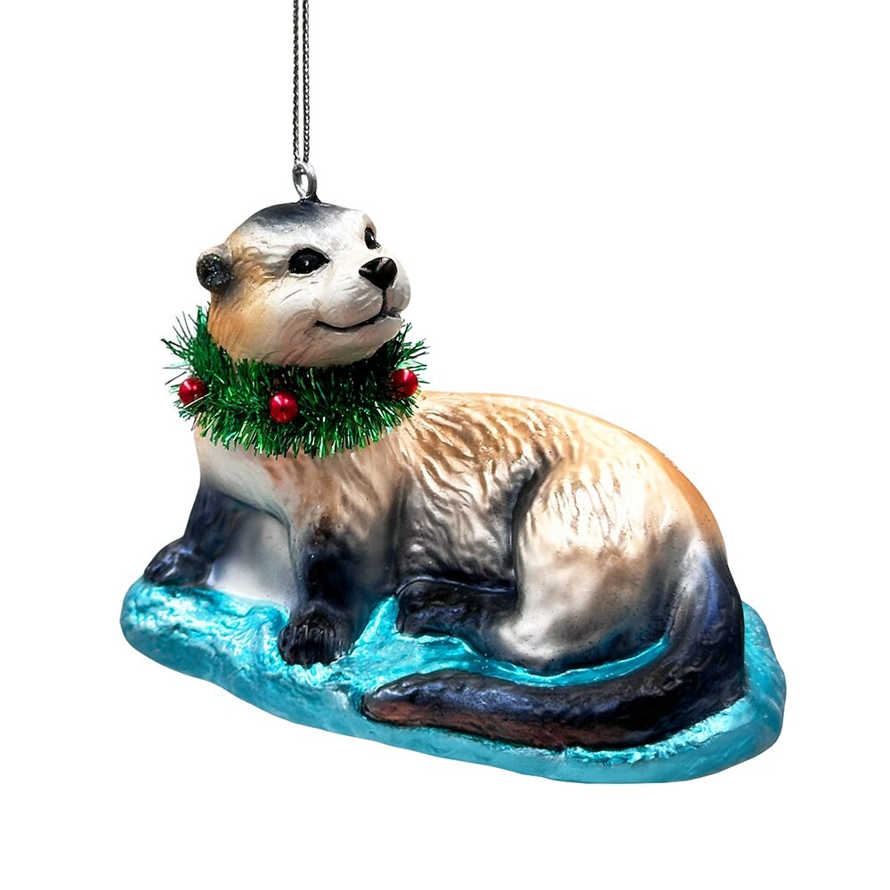 Cute Otter Glass Christmas Ornament, Exotic Animal Tree Decoration