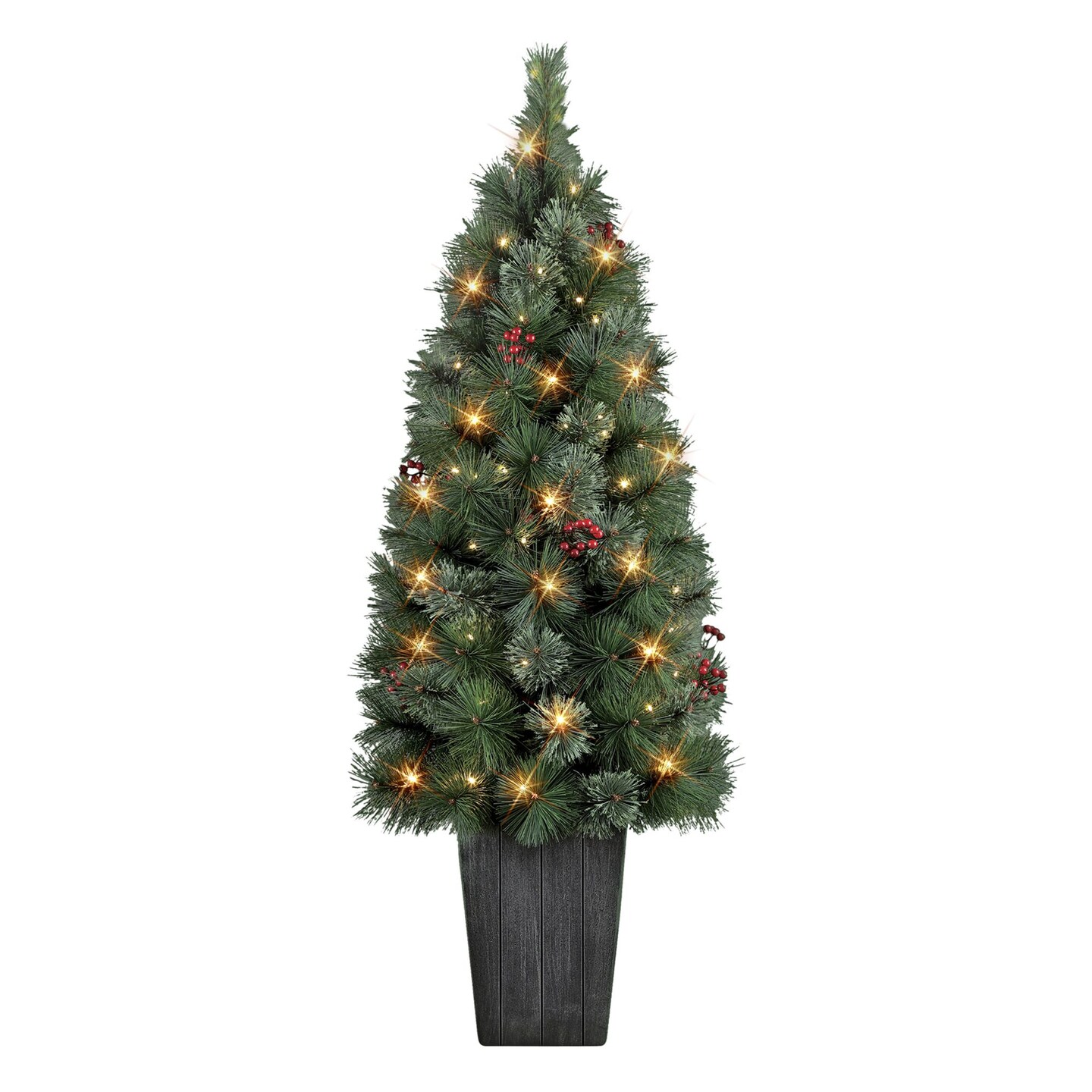 CC Christmas Decor Pre-lit Potted Cascade Pine Artificial Christmas Tree - 4’ - Warm White Lights