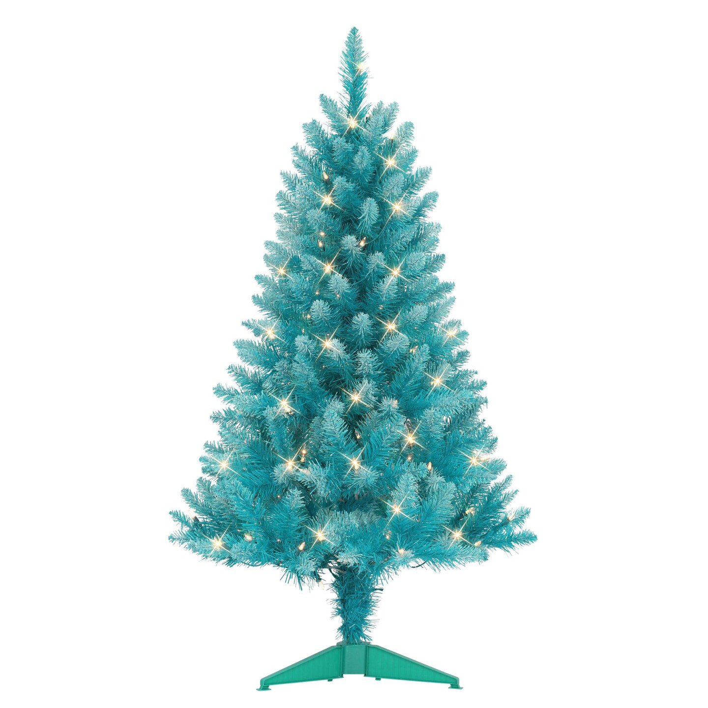 CC Christmas Decor Pre-lit Medium Teal Blue Artificial Pine Christmas Tree - 4&#x27; - Clear Lights