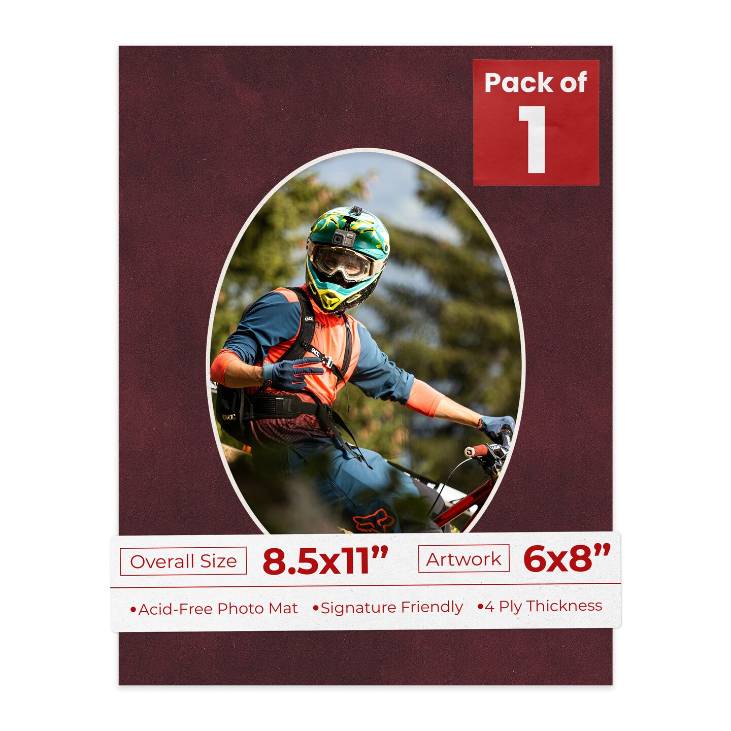 Dark Red Suede Mat Board for 8.5x11 Frames - Oval Opening for 6x8 Photos