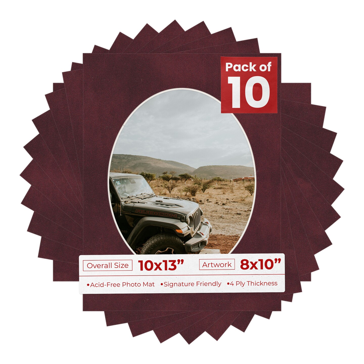 Dark Red Suede Mat Board for 10x13 Frames - Oval Opening for 8x10 Photos