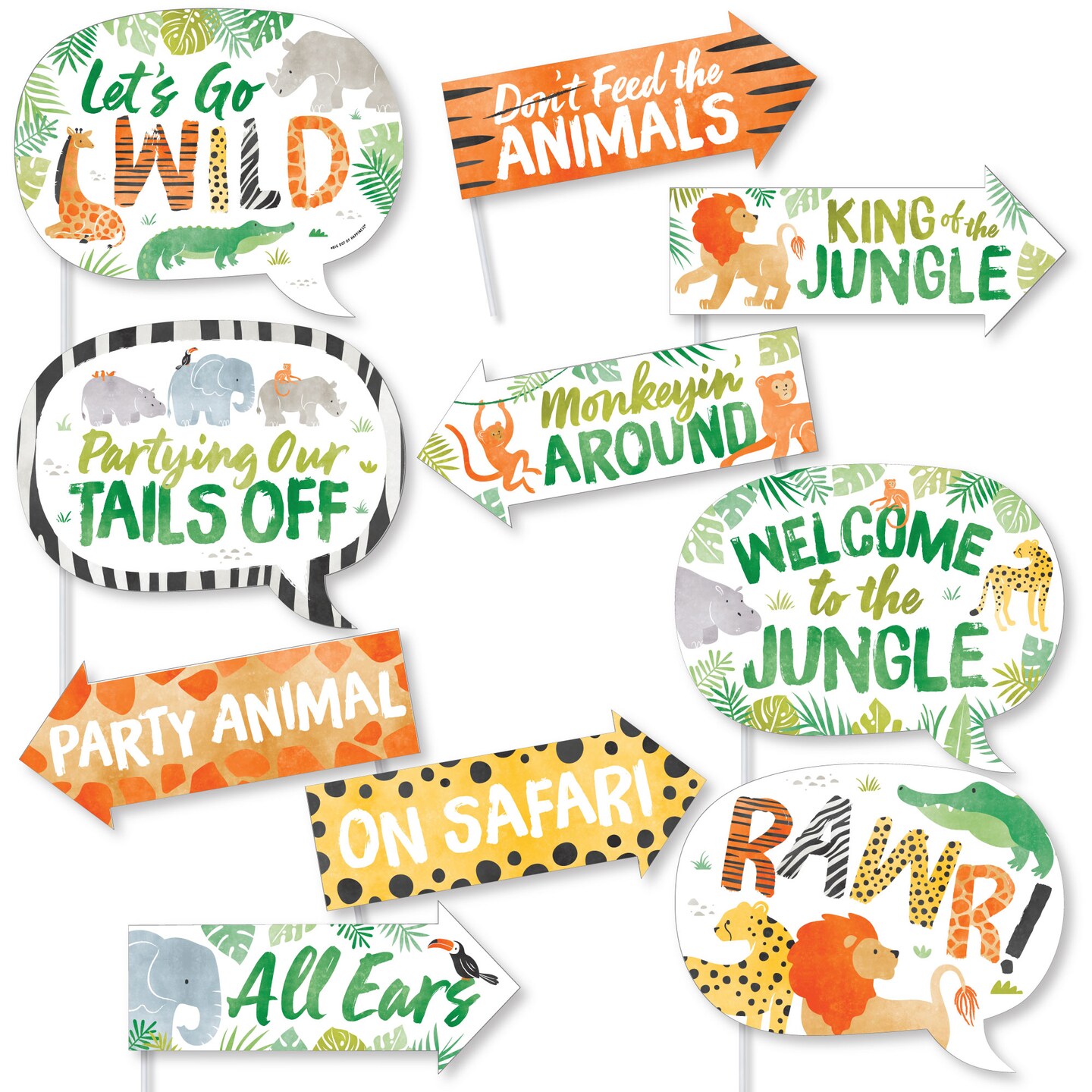 Big Dot of Happiness Funny Safari Animals Photo Booth Props Kit, Jungle-Themed Puns for Baby Shower or Birthday Supplies - 10 Count Selfie Prop Sticks