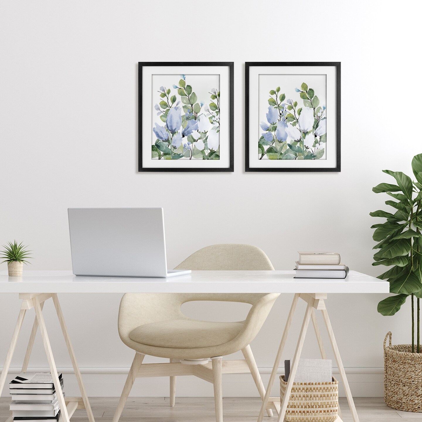 Stupell Industries Blue Spring Watercolors 2pc Framed Print Under Glass Set, design by Kim Allen