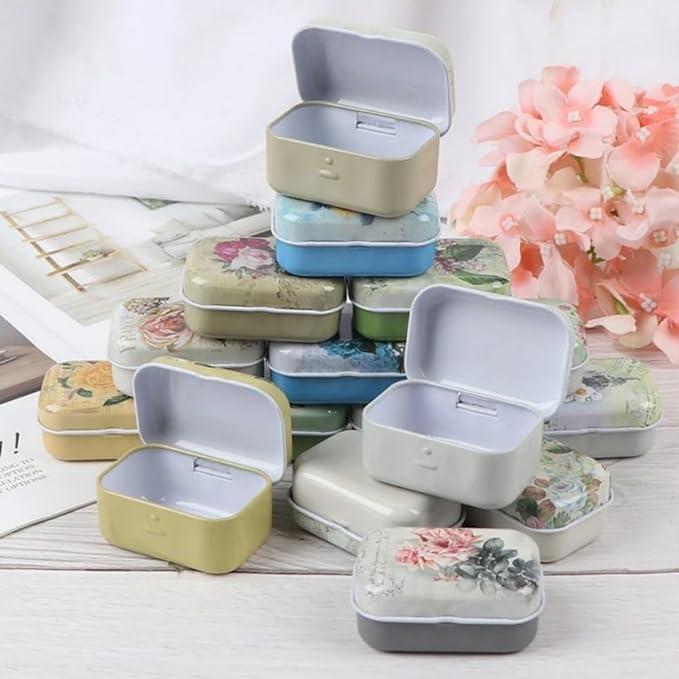 8Pcs Mini Flower Tin Trinket Jewelry Organizer Storage Box Decorative Boxes Small Metal Tins with Hinged Lids Portable Box Containers Small Storage Kit,Easter Basket Stuffers