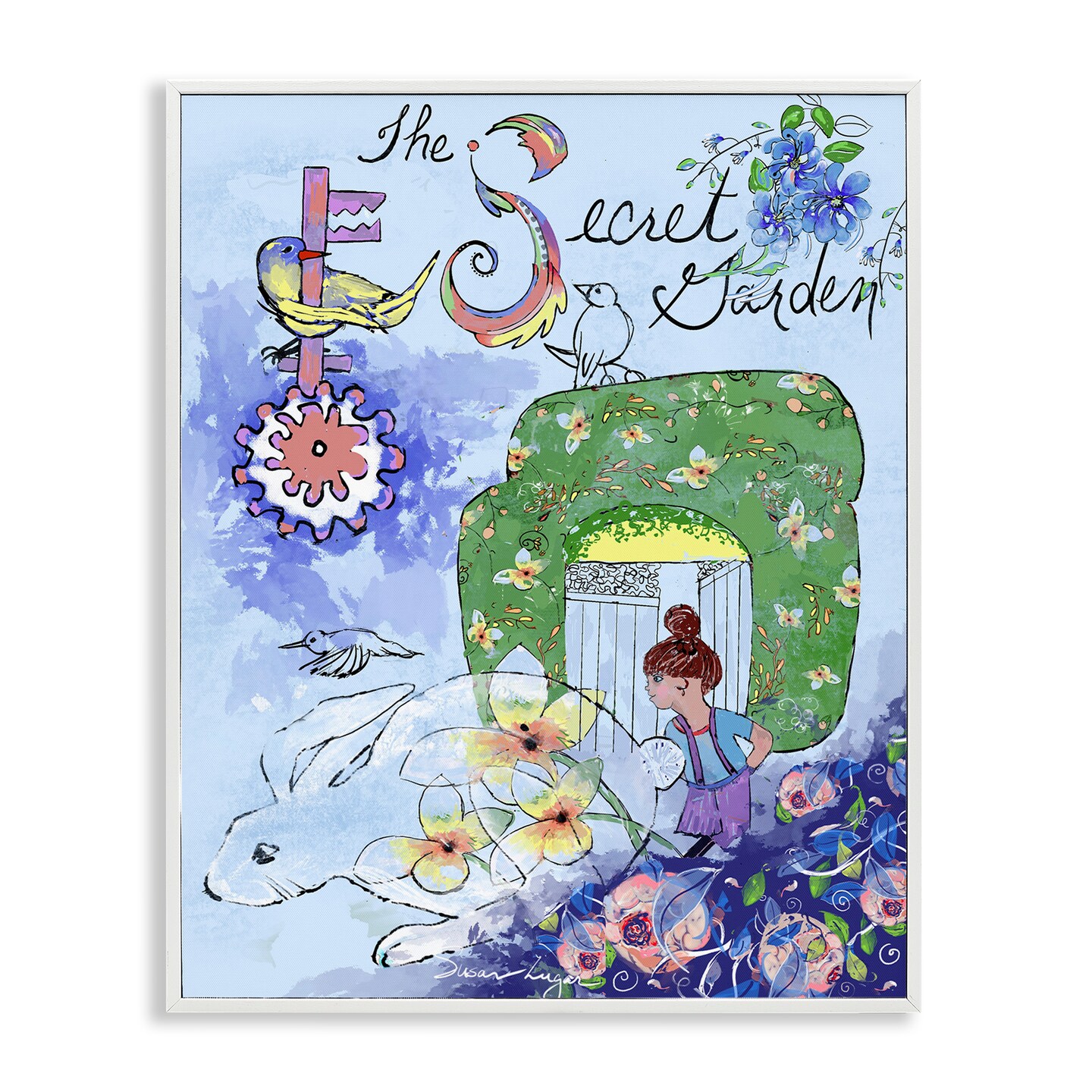 Stupell Industries Secret Garden Folk Illustration Framed Giclee, design by Susan Lugar