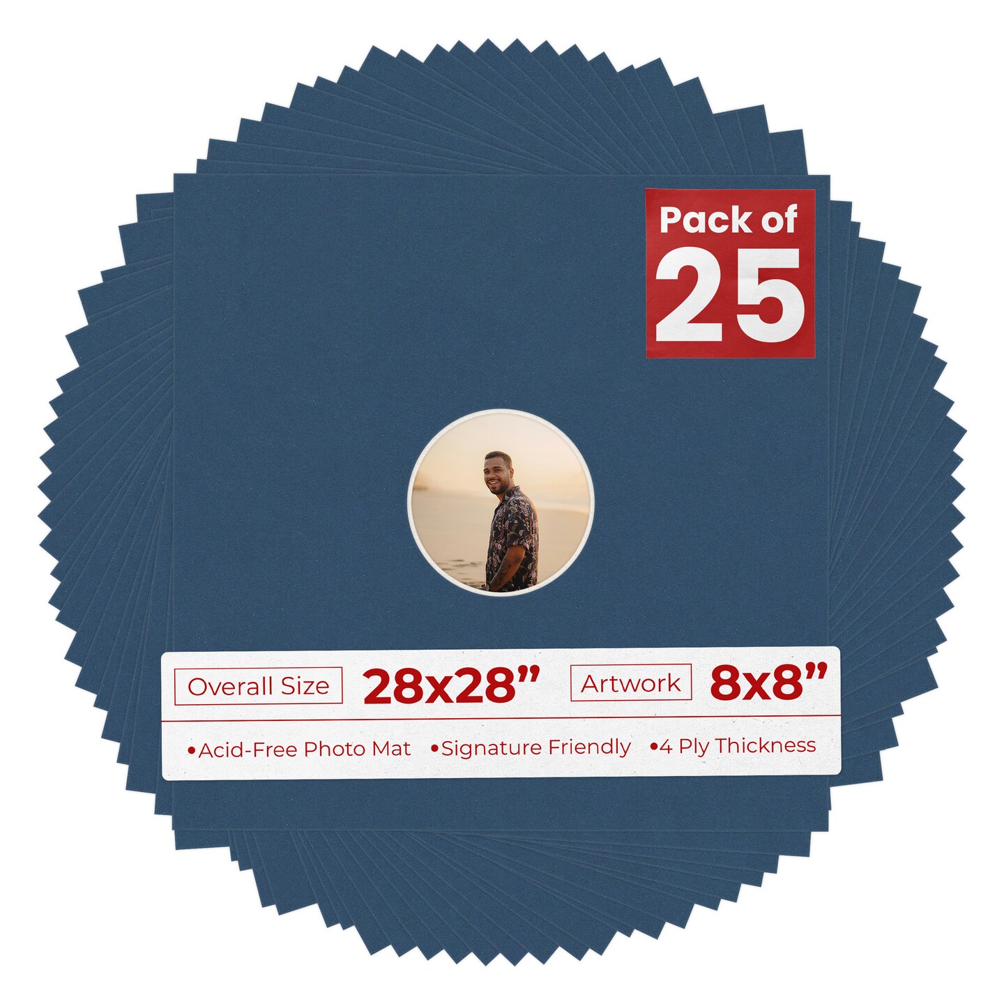 Ink Blue Mat Board for 28x28 Frames - Circle Opening for 8x8 Photos ...