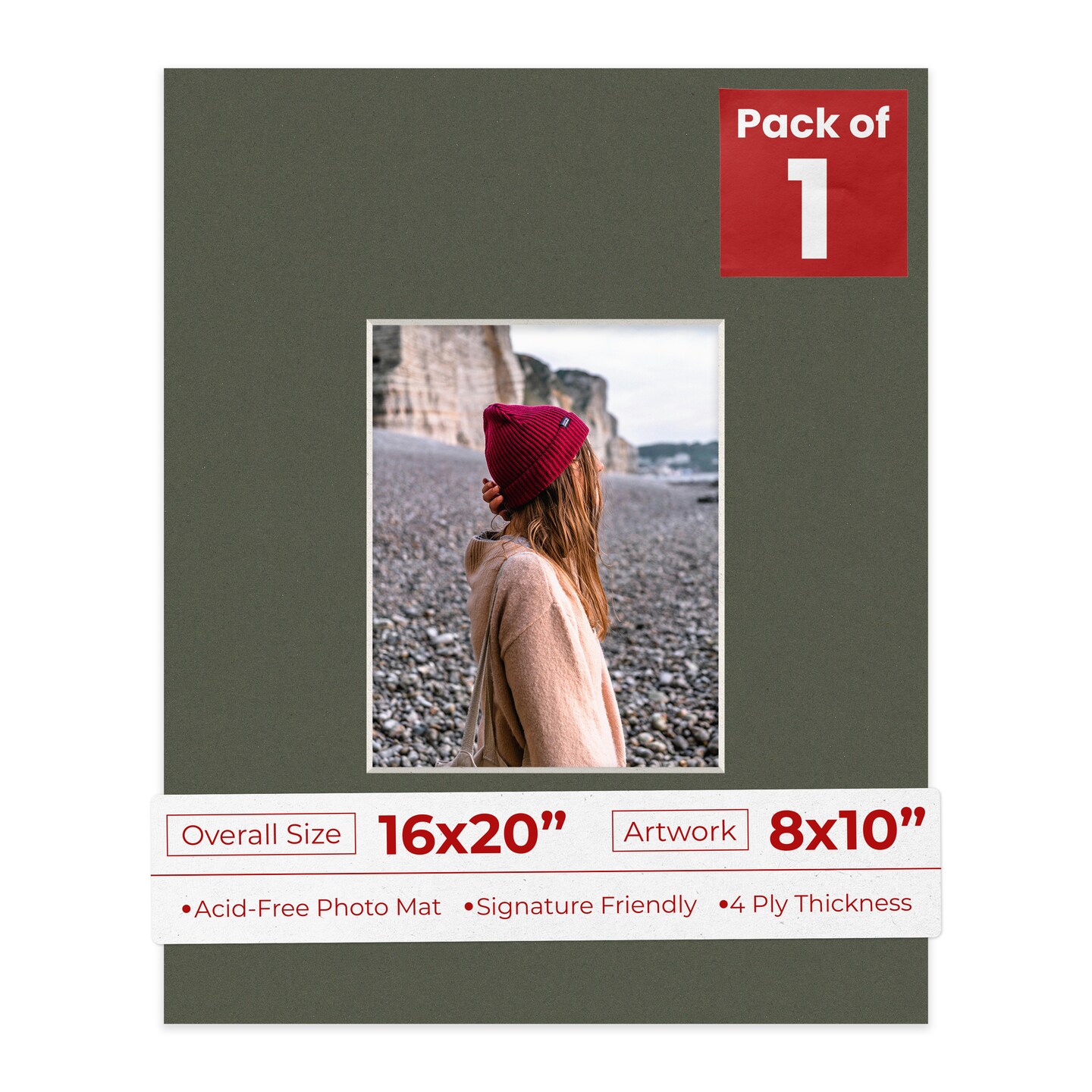 Dark Olive Green Mat Board for 16x20 Frames - Fits 8x10 Photos