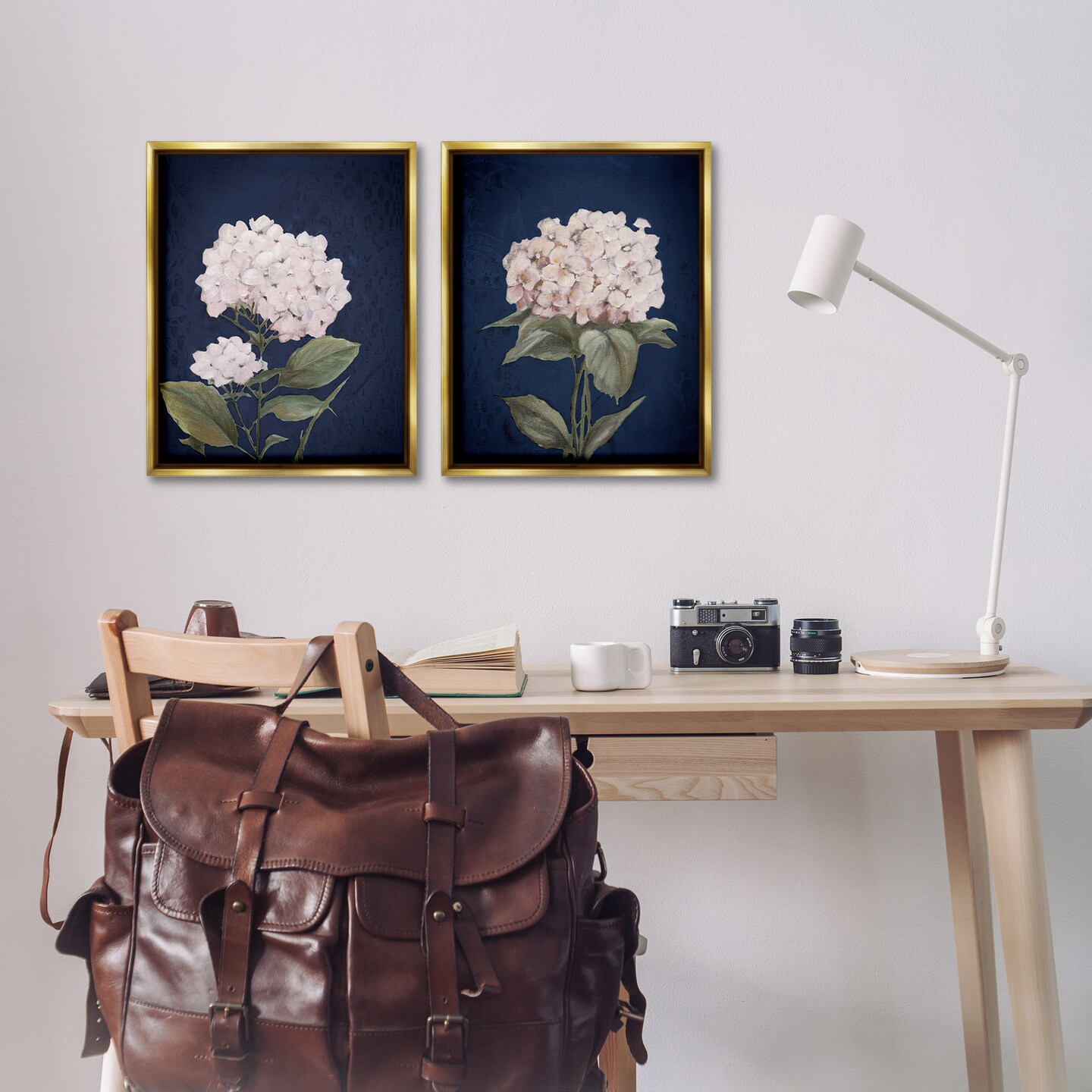 Stupell Industries Hydrangea Flower on Blue 2 pc Framed Floater Canvas Wall Art Set Design by Patricia Pinto