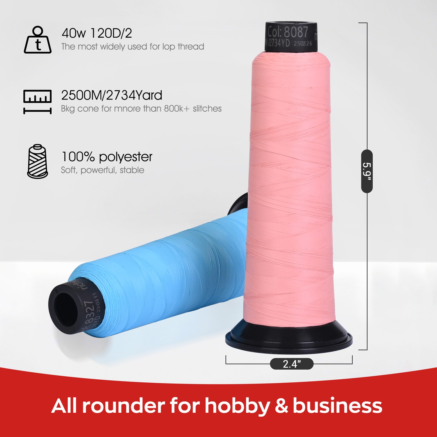 Richword Selected Matte Embroidery Thread, 40WT Polyester, 2500M (2734Y) Cones, 20 Colors, Smooth Non-Shiny Finish for Embroidery Machines