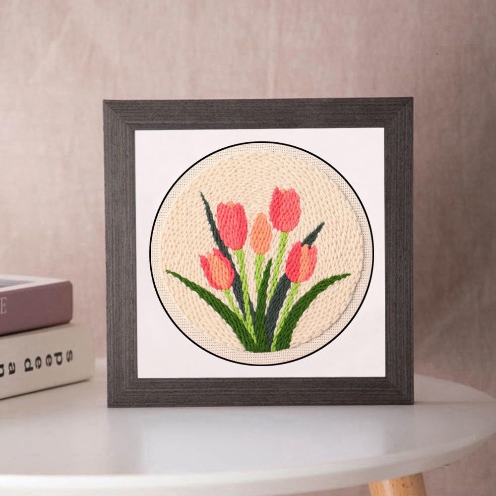 Punch Needle Kit for Adults – Beginner-Friendly DIY Embroidery Set with Flower Tulip Pattern