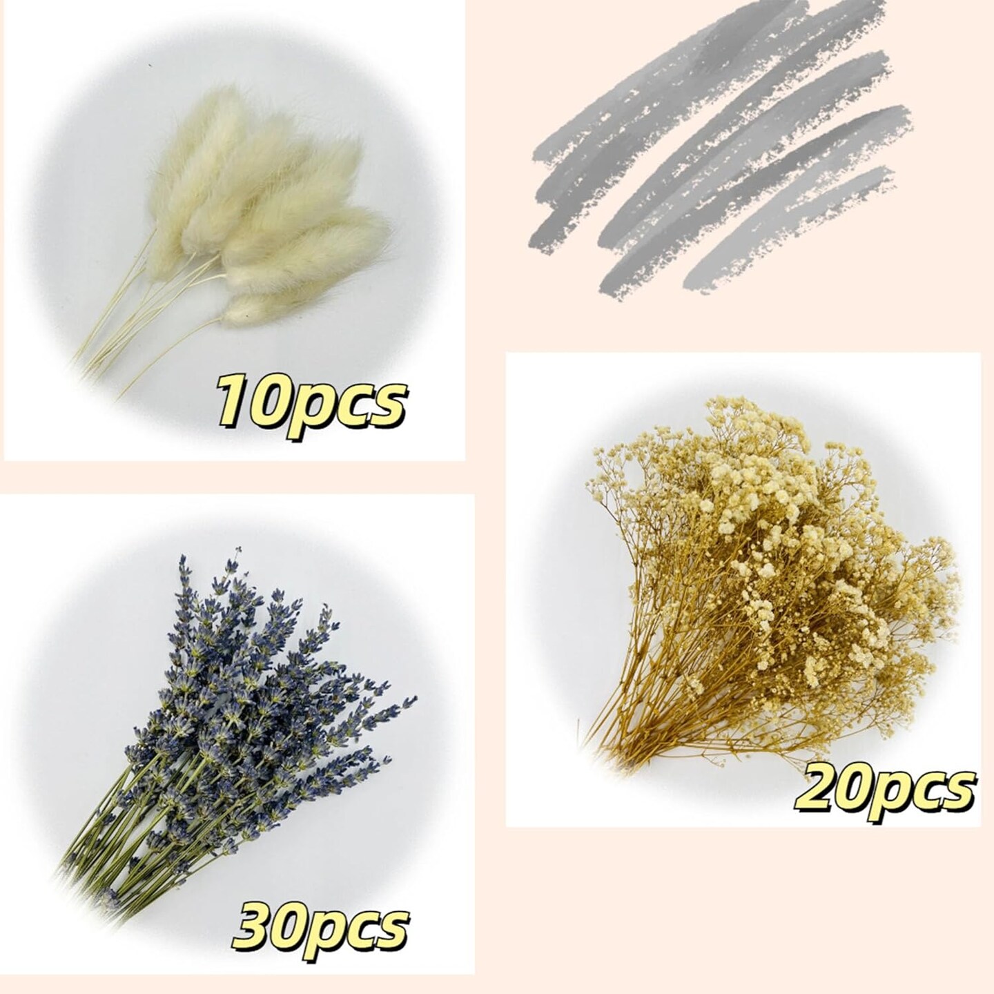 Dried Lavender &#x26; Baby&#x27;s Breath &#x26; White Bunny Tails Flowers Bundles, Dried Flower Bouquet for Vase, Natural Gypsophila for Home, Wedding, Floral