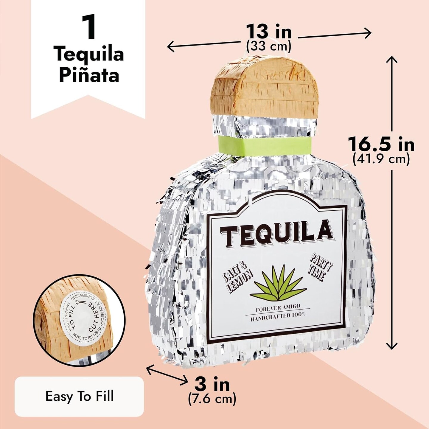 Tequila Pinata for Bachelor Party Decorations, Table Centerpiece, Photo Prop (Small, 16.5 x 13 x 3 Inches)